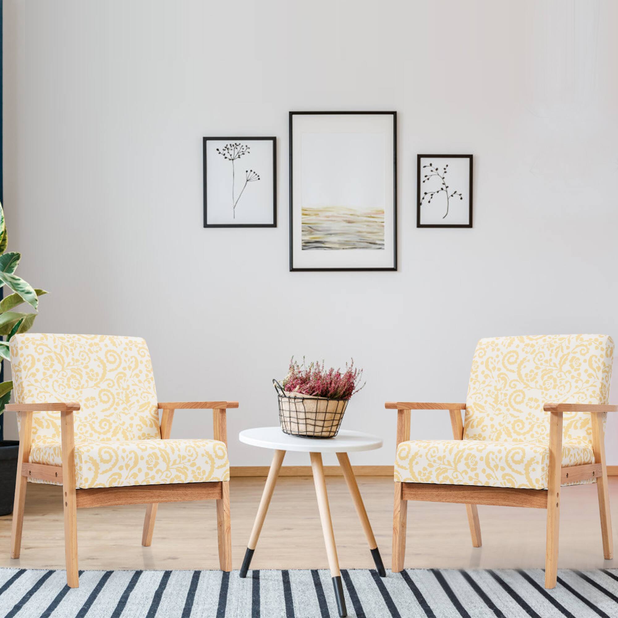 Alt View 3. Gymax - Gymax 2PCS Accent Armchair Upholstered Chair Home Office w/ Wooden Frame Yellow - Yellow.