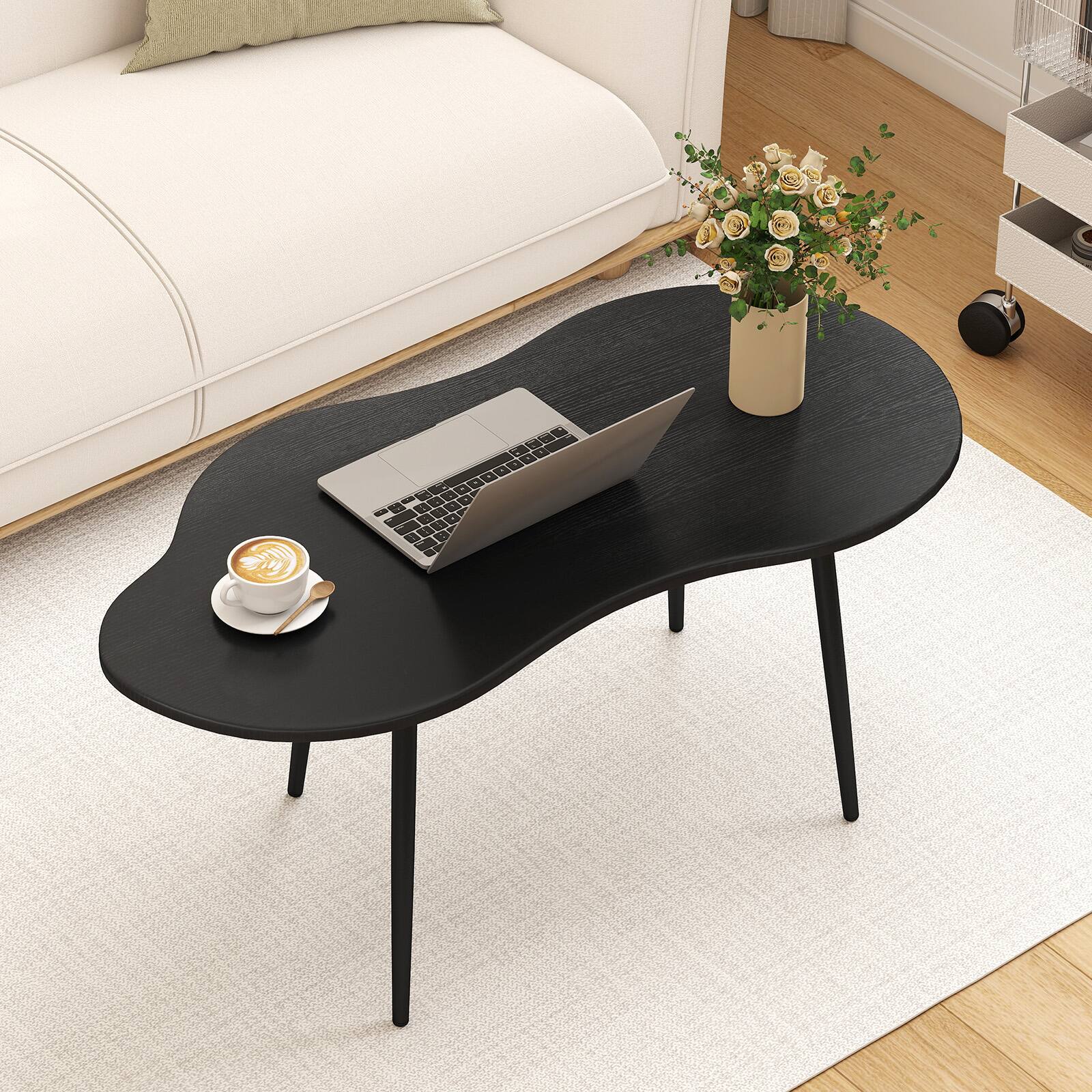 Alt View 1. Gymax - Gymax Cloud Shape Coffee TableIrregular Center Table w/ Metal FrameWooden Table Black - Black.