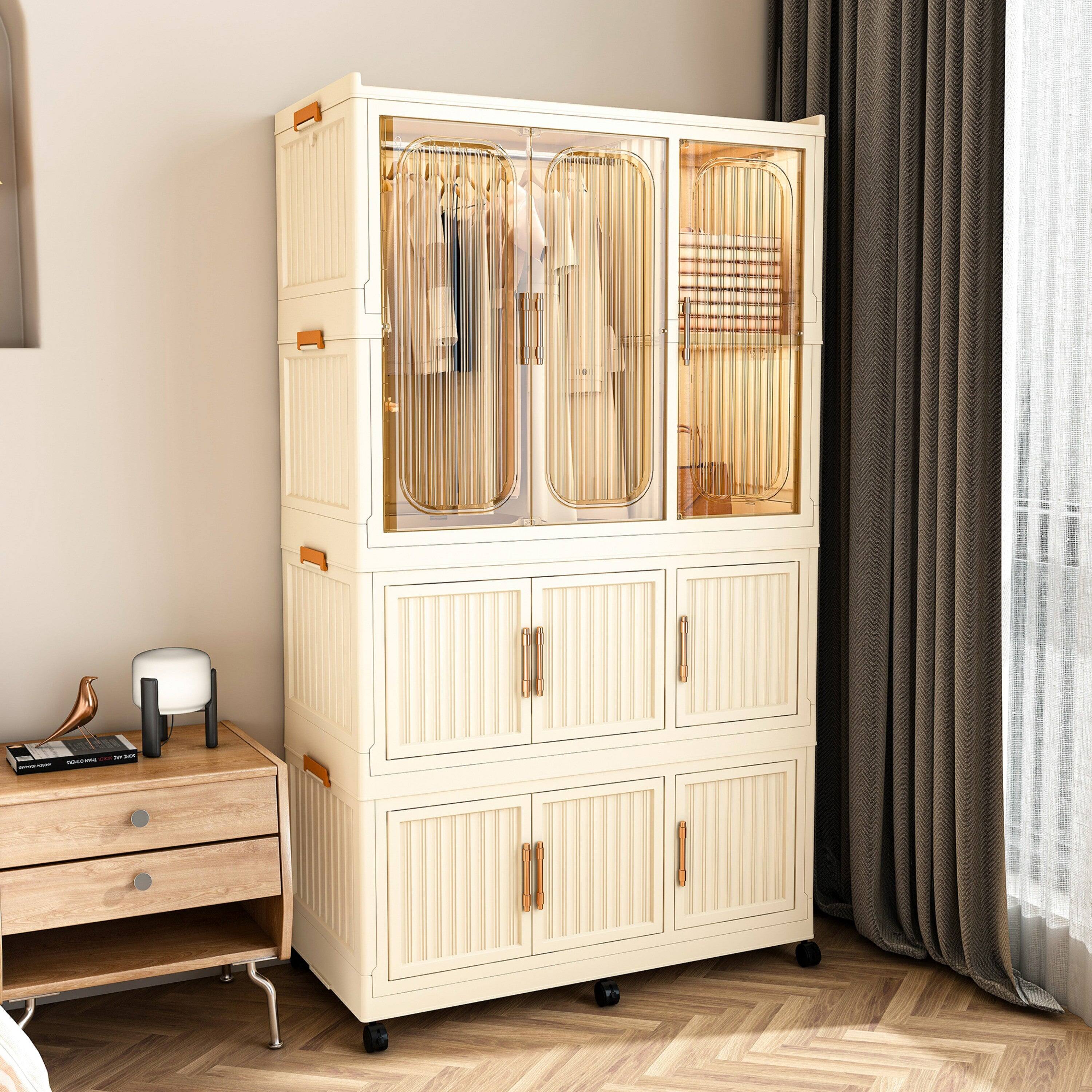 Alt View 6. Boyel Living - Portable Storage Wardrobe 9 Magnetic Doors 1 Hanging Rod Cream White - Cream White.