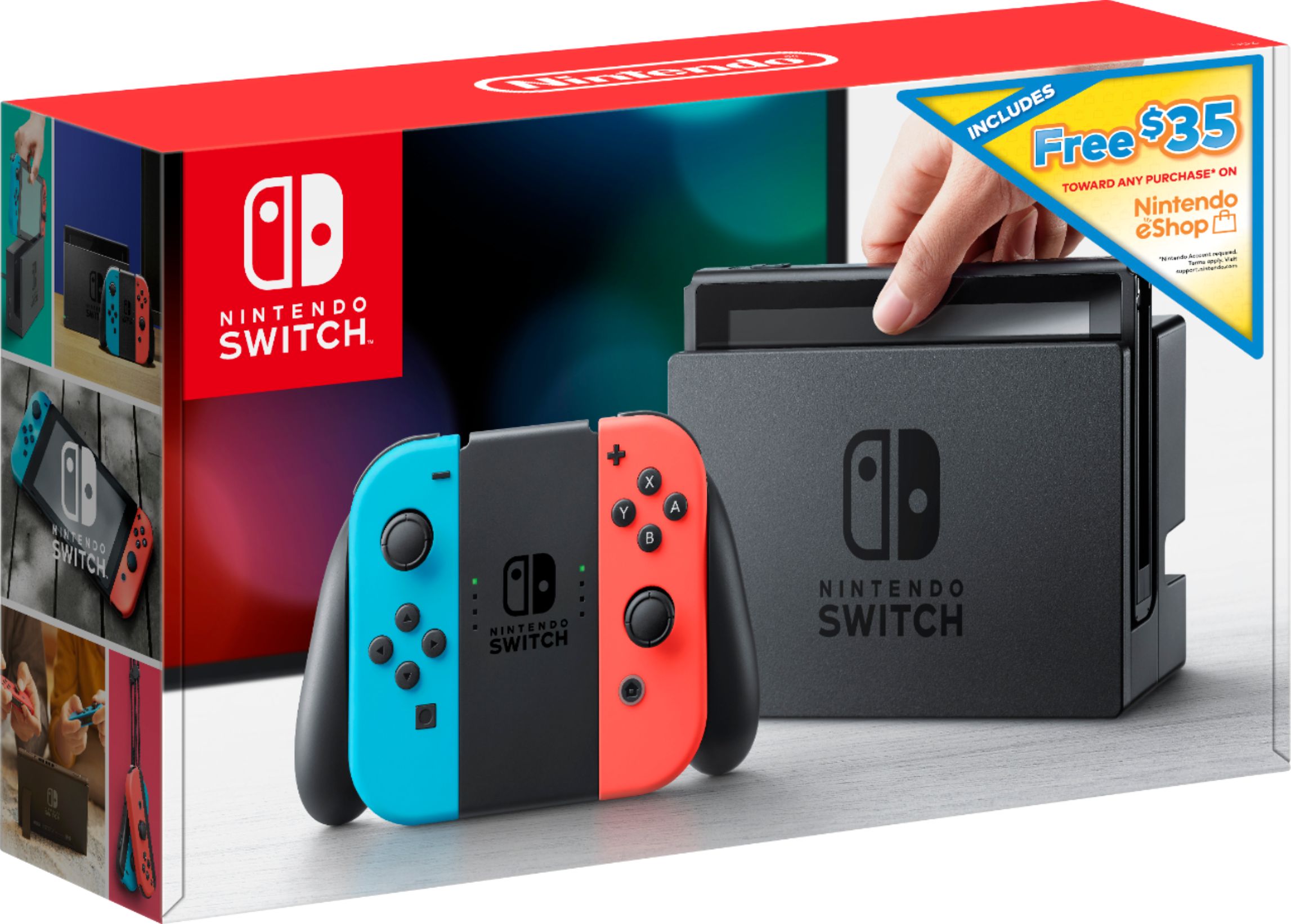 Best Buy: Switch 32GB with Nintendo eShop Credit Download Code Neon Blue/Neon Red Joy-Con HACSKAB35