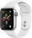 Left. Apple - Geek Squad Certified Refurbished Apple Watch Series 4 (GPS) 40mm Silver Aluminum Case with White Sport Band.