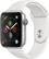 Left. Apple - Geek Squad Certified Refurbished Apple Watch Series 4 (GPS) 44mm Silver Aluminum Case with White Sport Band.