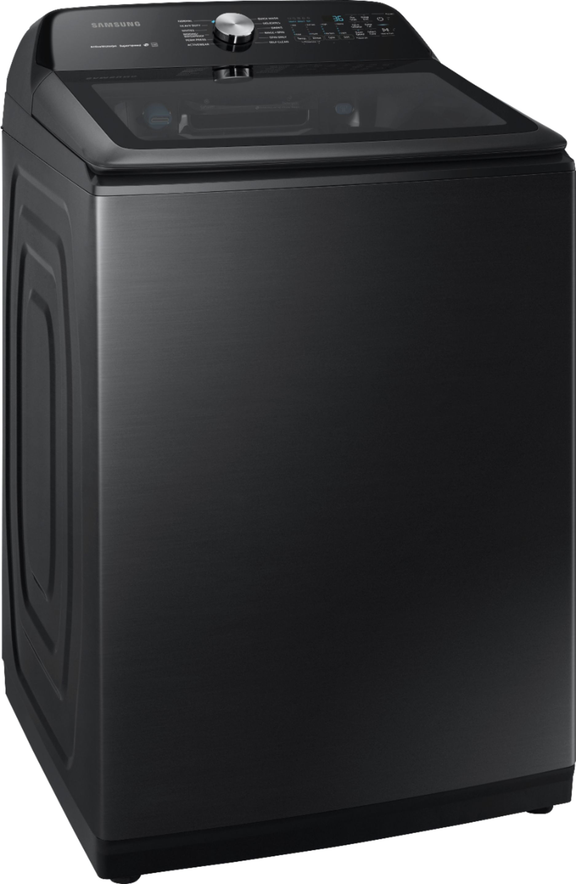 Angle View: Samsung - 5.0 Cu. Ft. High-Efficiency Top Load Washer with Super Speed - Black Stainless Steel
