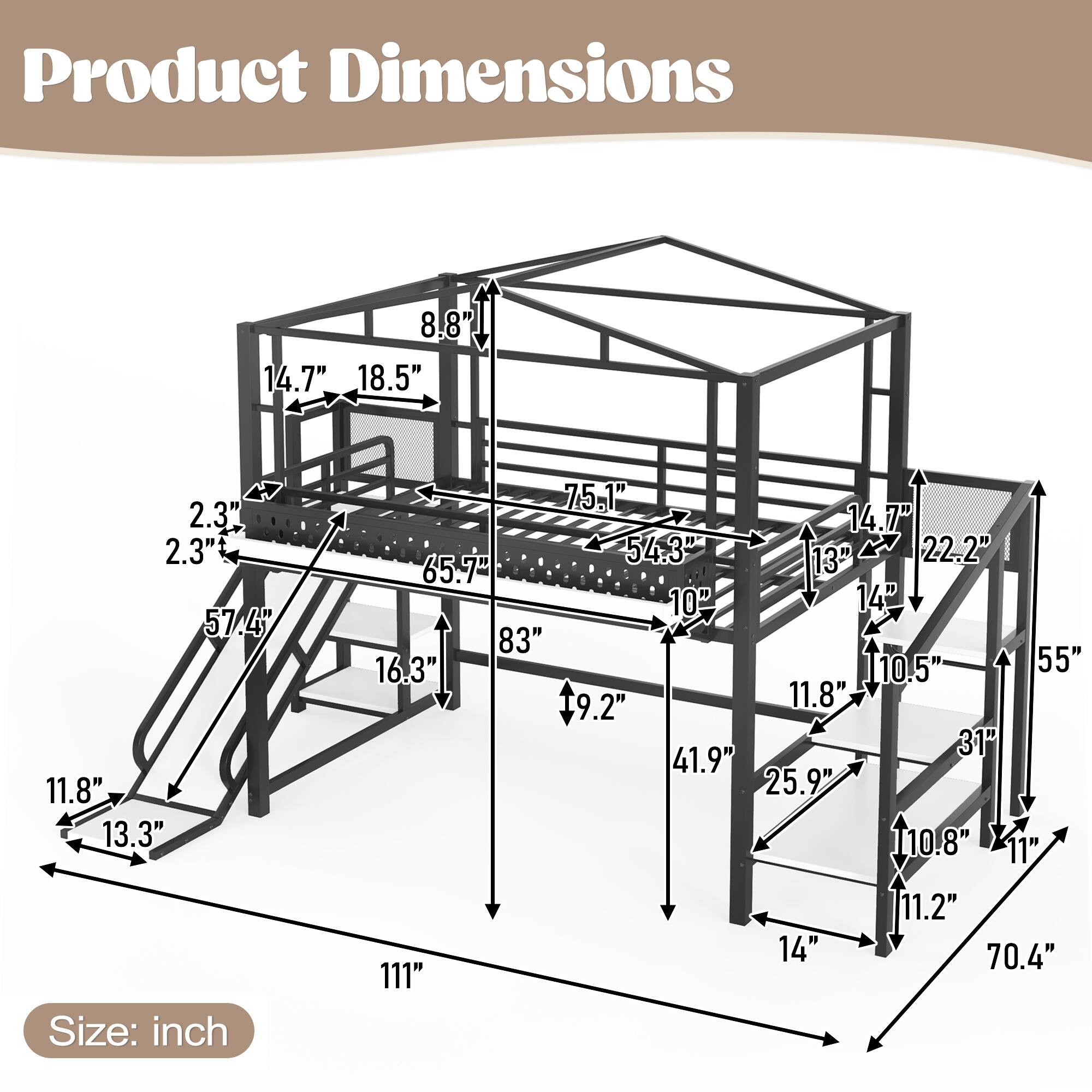 Product Dimensions: 8.8" x 14.7" x 18.5" x 2.3" x 2.3" x 57.4" x 11.8" x 13.3"  
Size: 75.1" x 14.7" x 54.3" x 13" x 22.2" x 65.7" x 10" x 14" x 83" x 16.3" x 10.5' x 55" x 9.2" x 11.8" x 31" x 41.9" x 25.9" x 10.8" x 11" x 11.2" x 14" x 70.4" x 111"