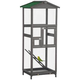Pawhut - 65" Wooden Bird Cage Outdoor Aviary House for Parrot, Parakeet, with Pull Out Tray and 2 Doors