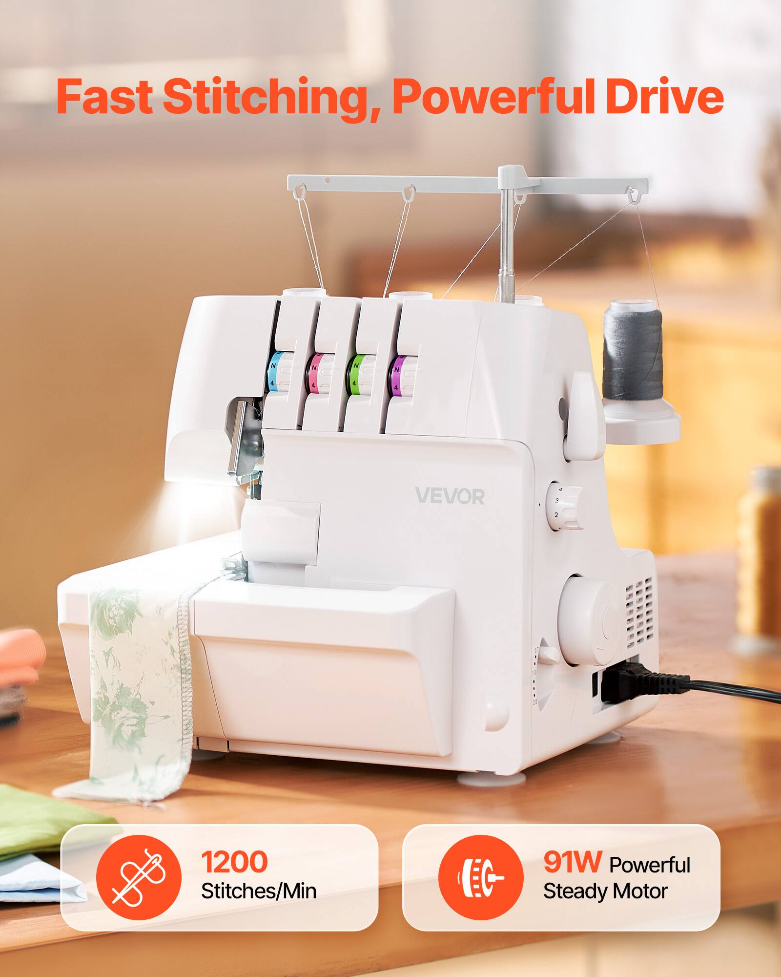 Fast Stitching, Powerful Drive

VEVOR

1200 Stitches/Min

91W Powerful Steady Motor