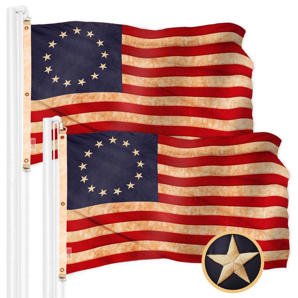 Front. G128 - 2-Pack Betsy Ross Tea-Stained Flag, Embroidered 6x10 ft Polyester with Brass Grommets, Indoor/Outdoor. - Assorted Colors.