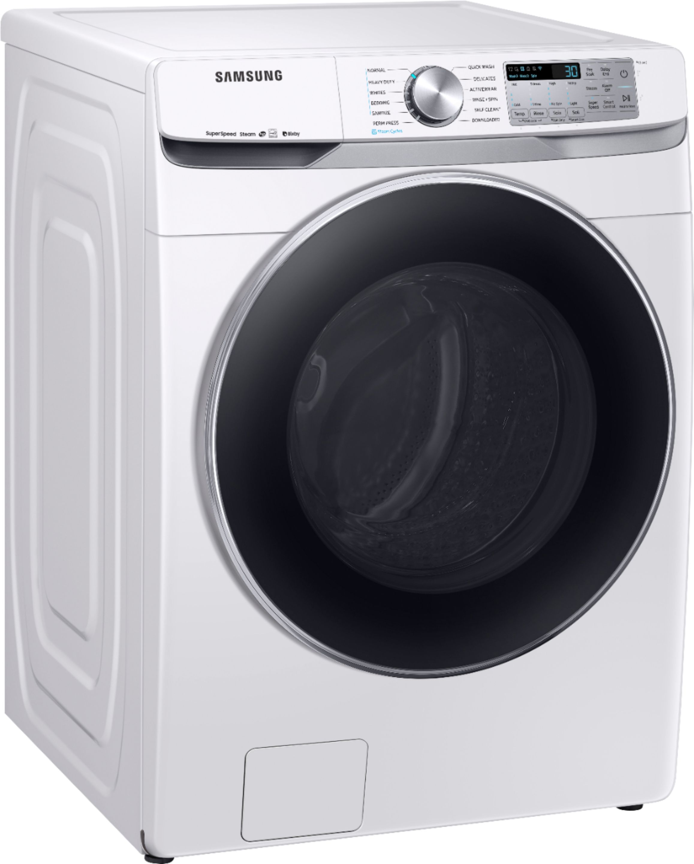 Angle View: Samsung - 4.5 Cu. Ft. High Efficiency Stackable Smart Front Load Washer with Steam and Super Speed - White