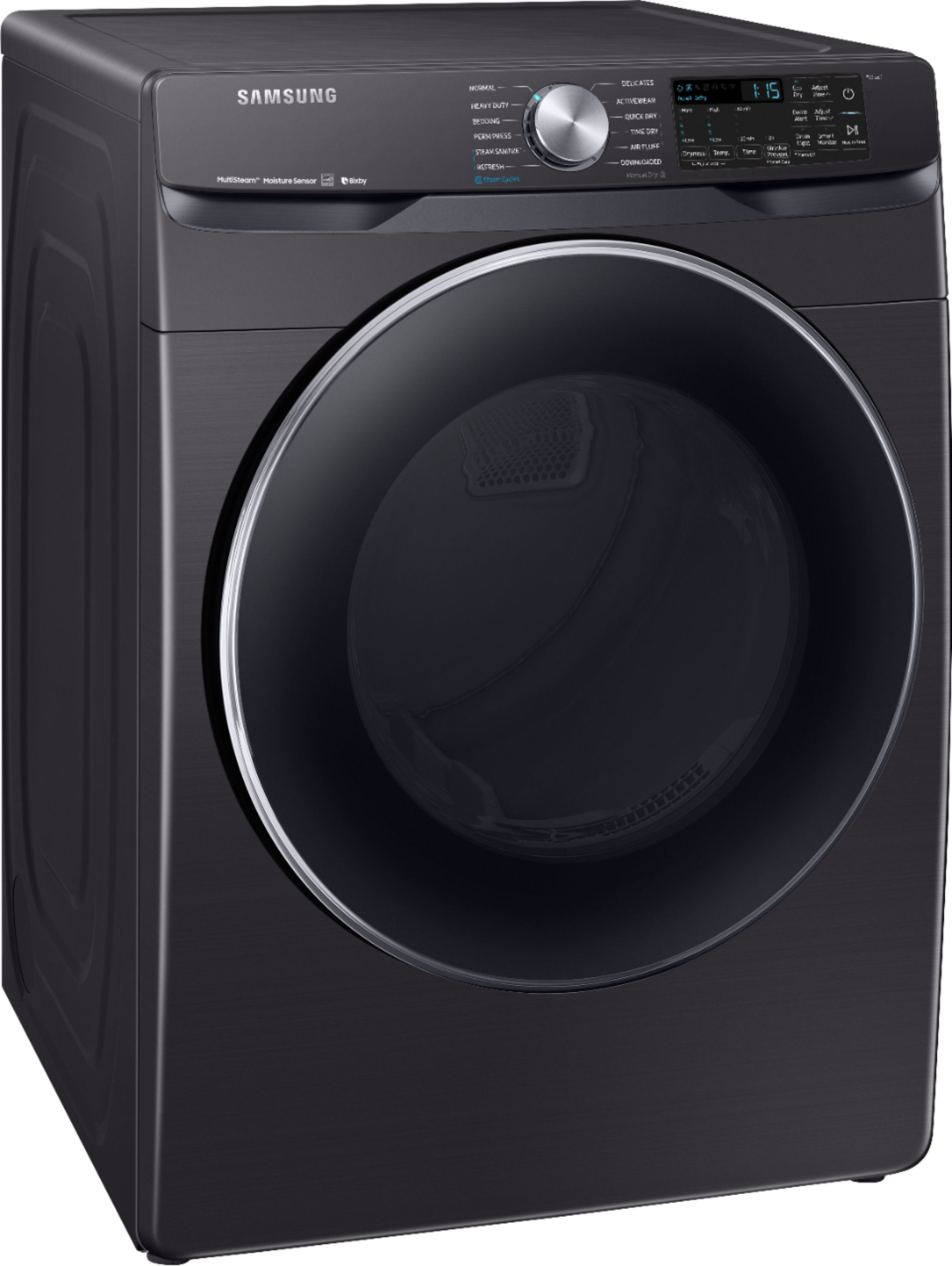 Angle View: Samsung - 7.5 Cu. Ft. Stackable Smart Gas Dryer with Steam and Sensor Dry - Black stainless steel