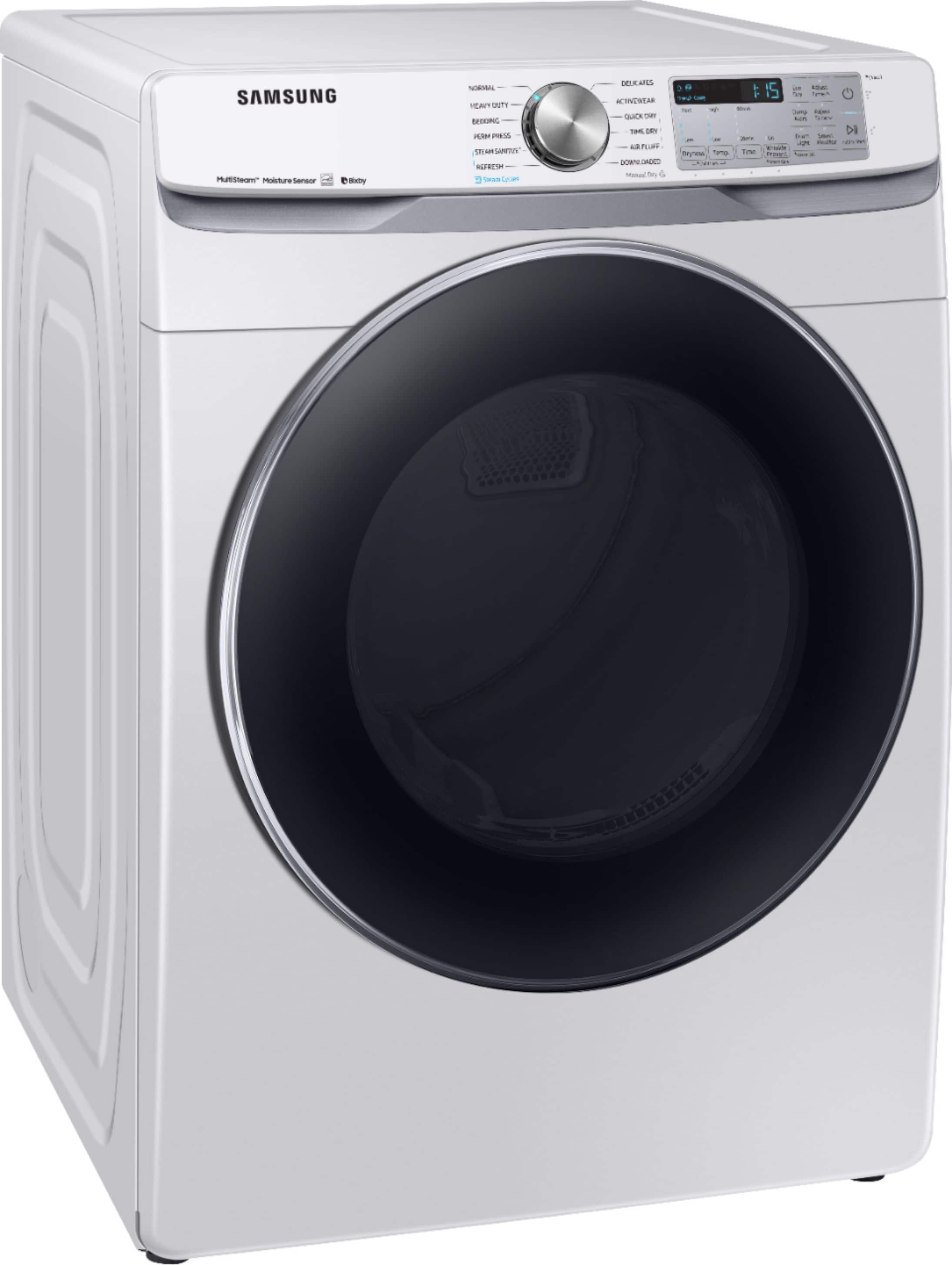 Angle. Samsung - 7.5 Cu. Ft. Stackable Smart Gas Dryer with Steam and Sensor Dry - White.