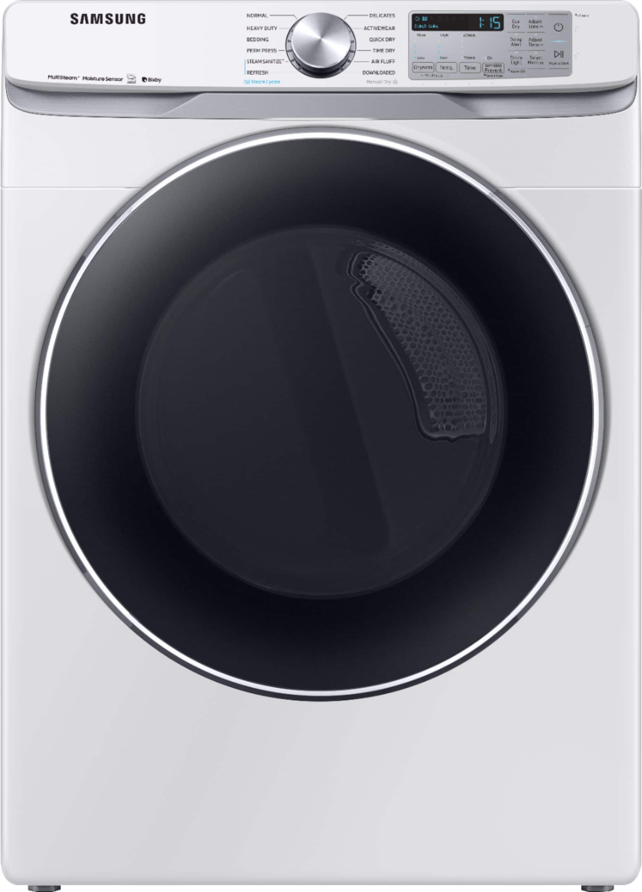 Front. Samsung - 7.5 Cu. Ft. Stackable Smart Gas Dryer with Steam and Sensor Dry - White.