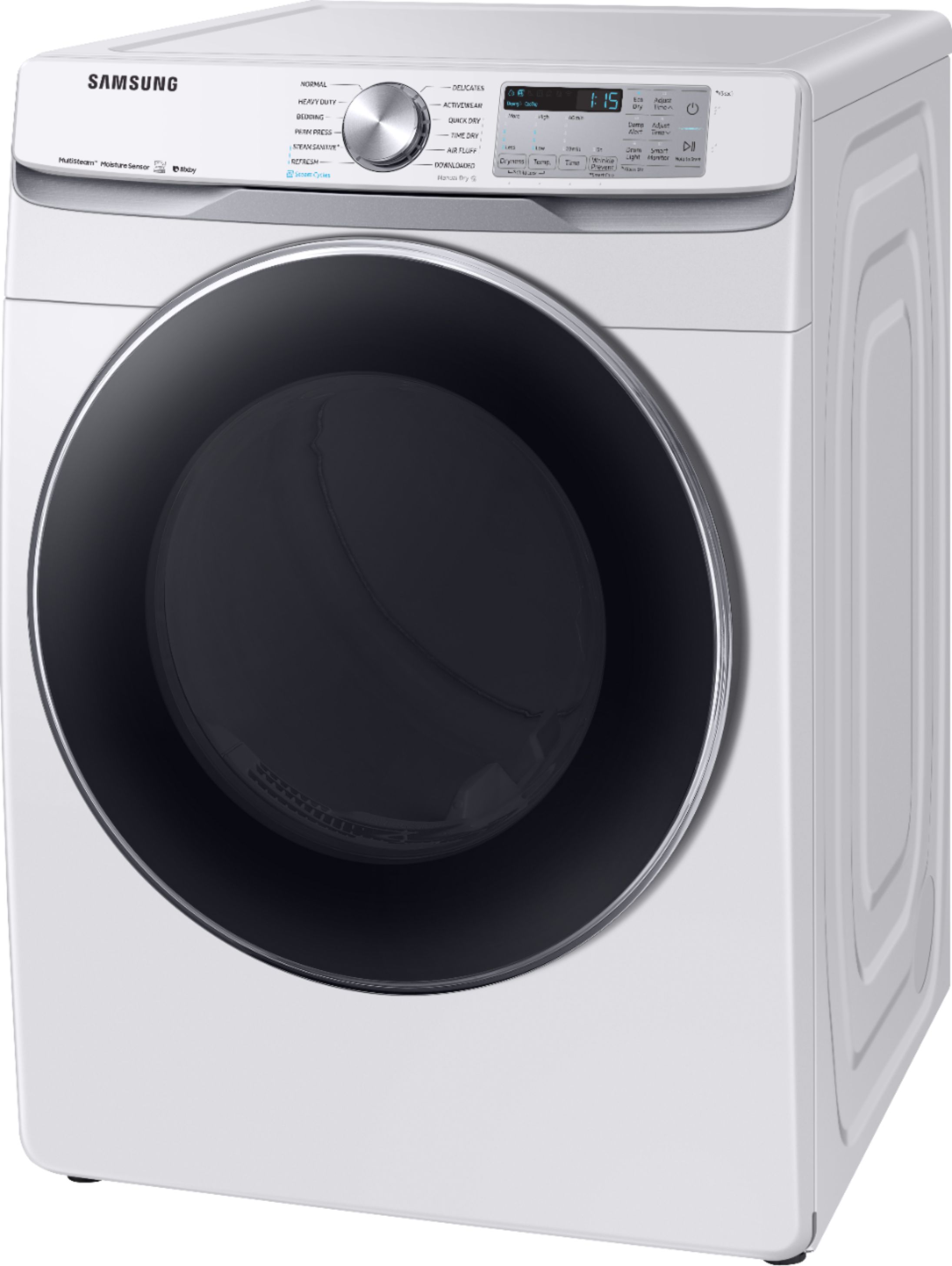 Left View: Samsung - 7.5 Cu. Ft. Stackable Smart Gas Dryer with Steam and Sensor Dry - White