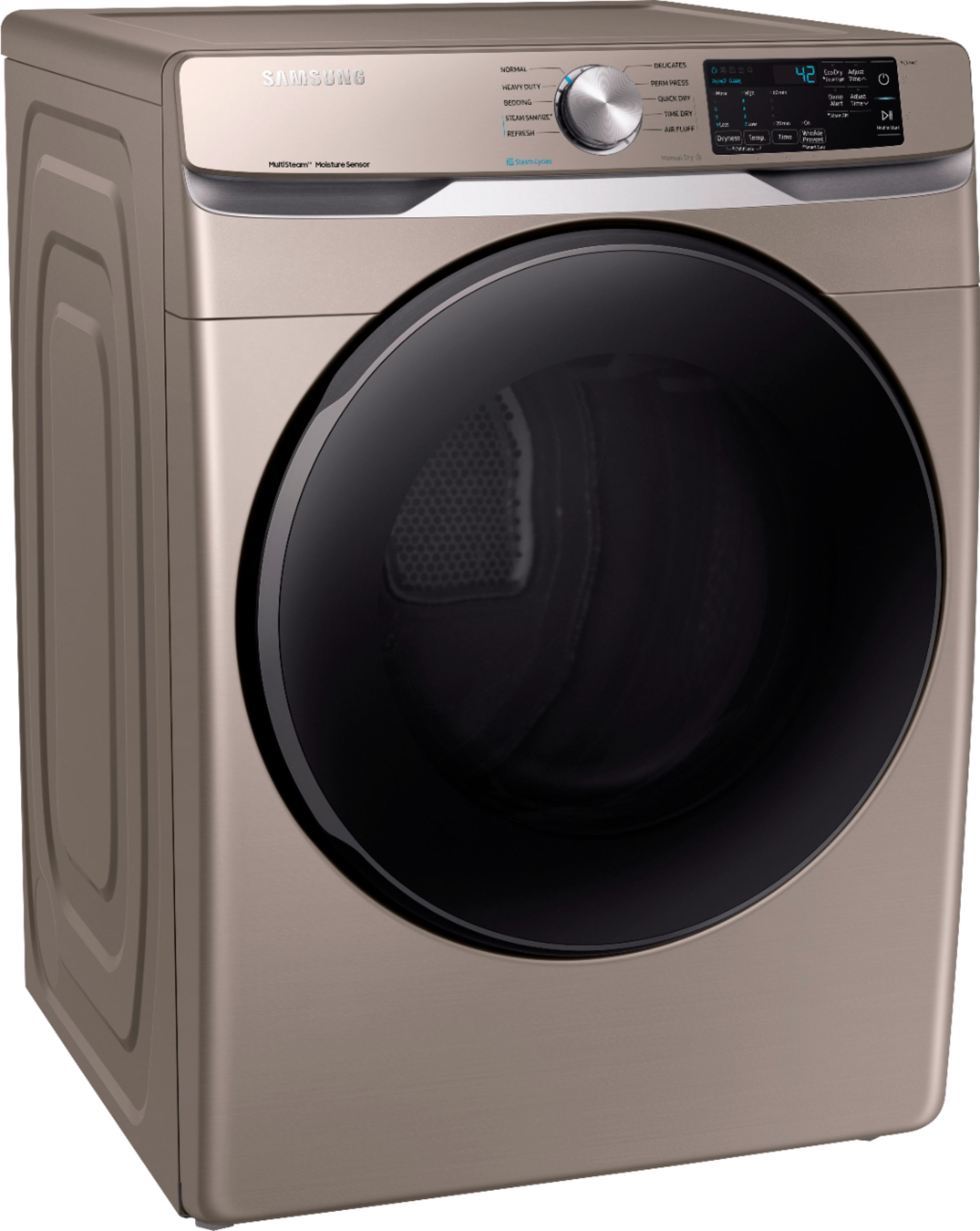 Angle View: Samsung - 7.5 Cu. Ft. Stackable Gas Dryer with Steam and Sensor Dry - Champagne