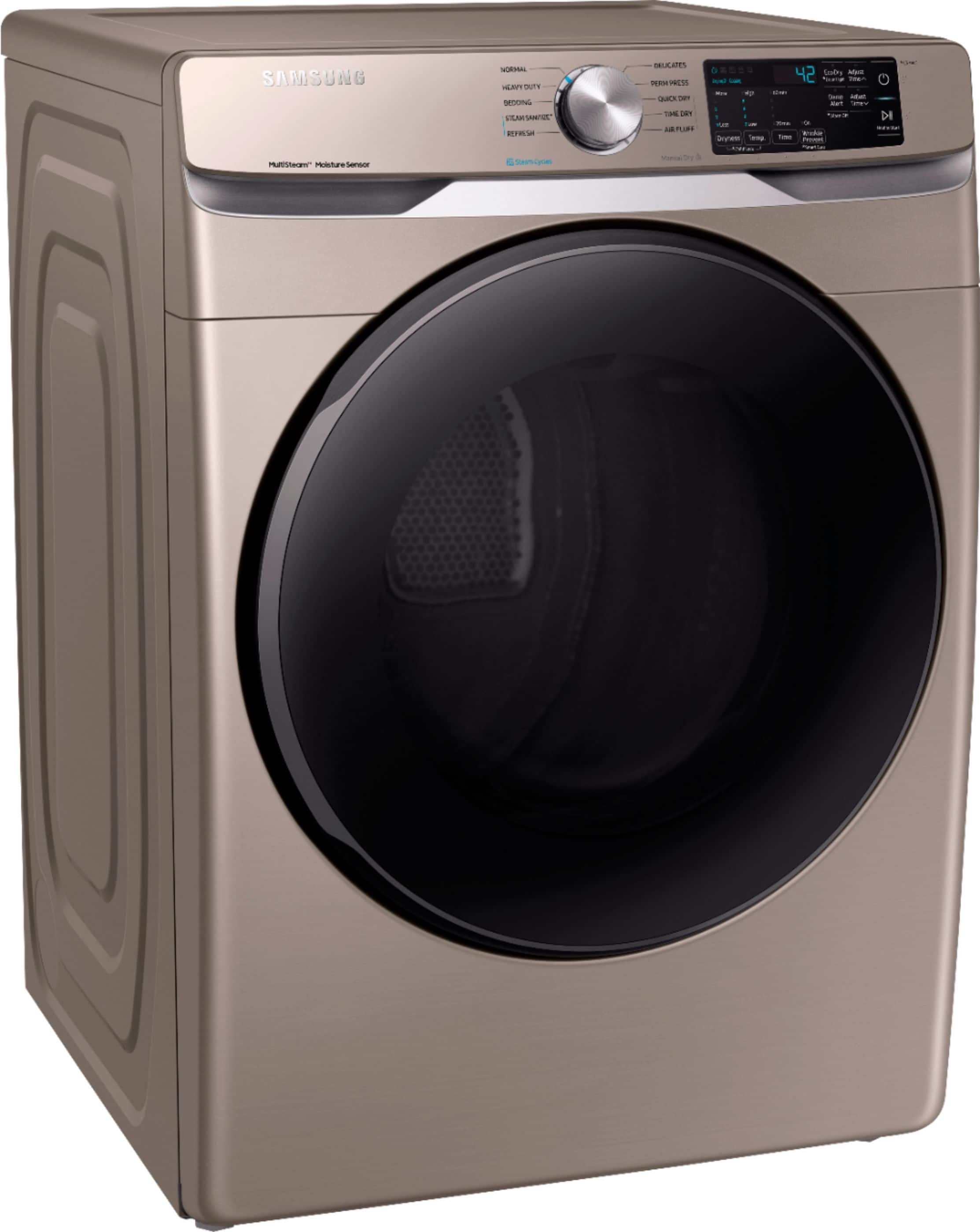 Angle. Samsung - 7.5 Cu. Ft. Stackable Gas Dryer with Steam and Sensor Dry - Champagne.