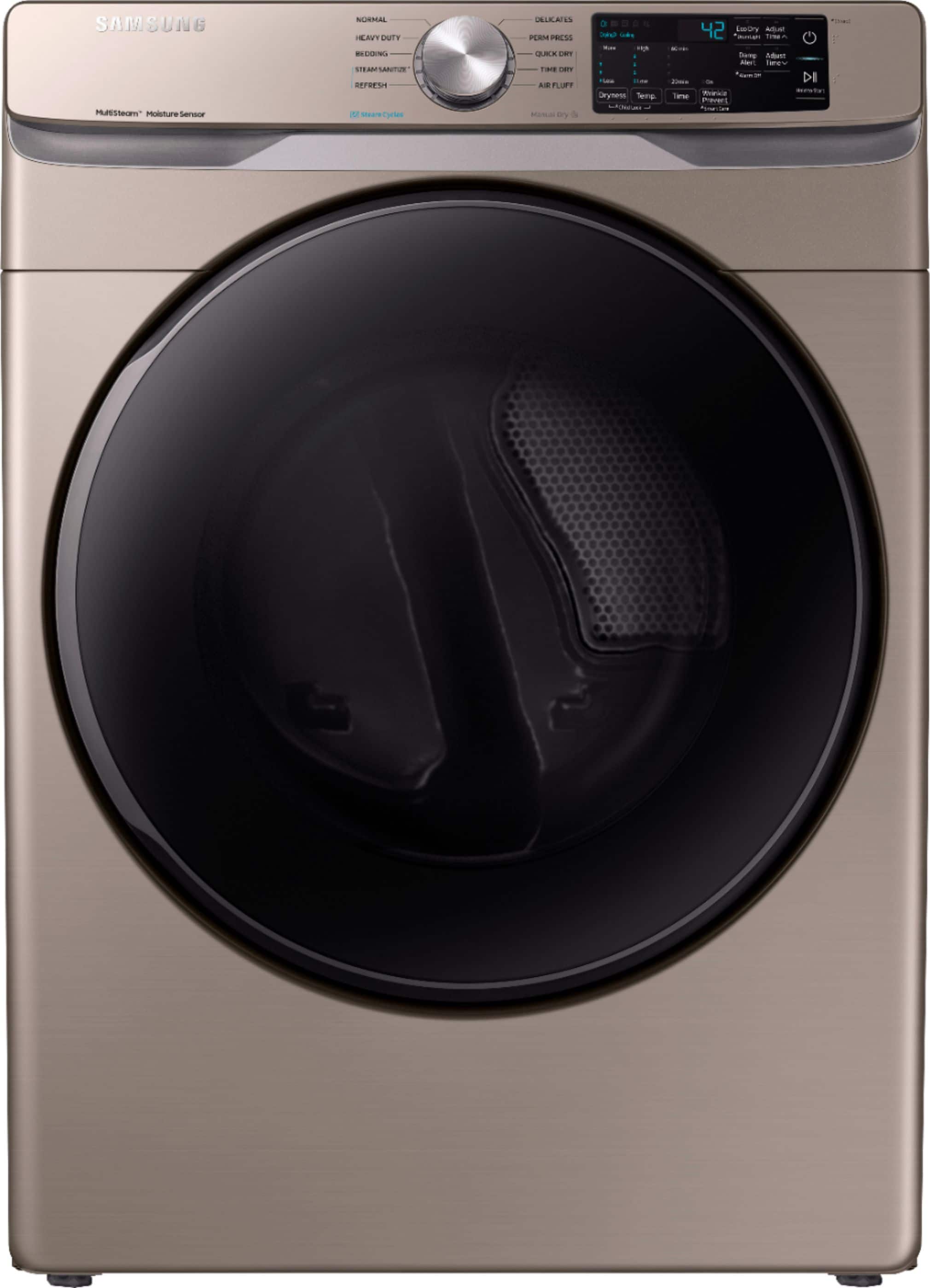 Front. Samsung - 7.5 Cu. Ft. Stackable Gas Dryer with Steam and Sensor Dry - Champagne.