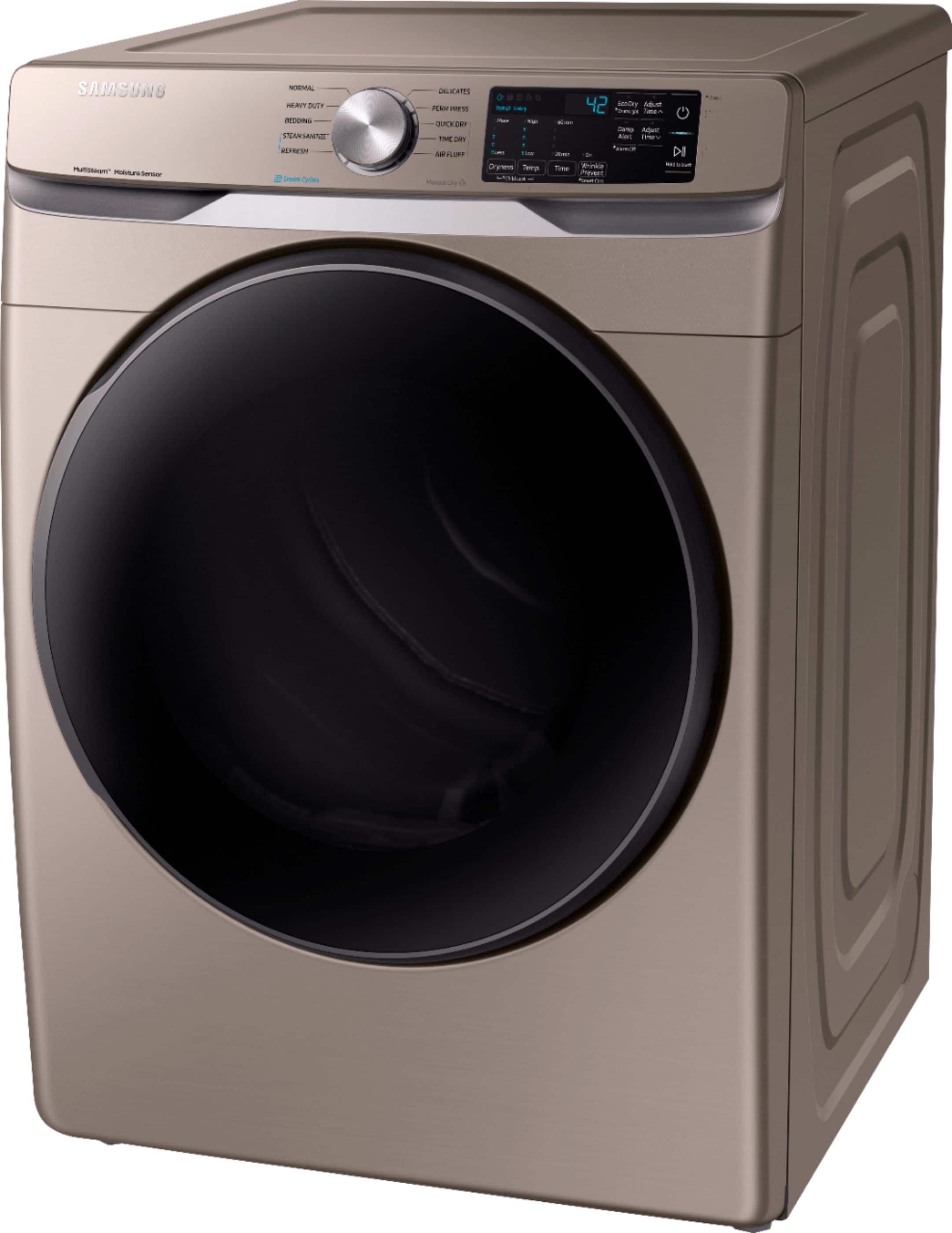 Left. Samsung - 7.5 Cu. Ft. Stackable Gas Dryer with Steam and Sensor Dry - Champagne.