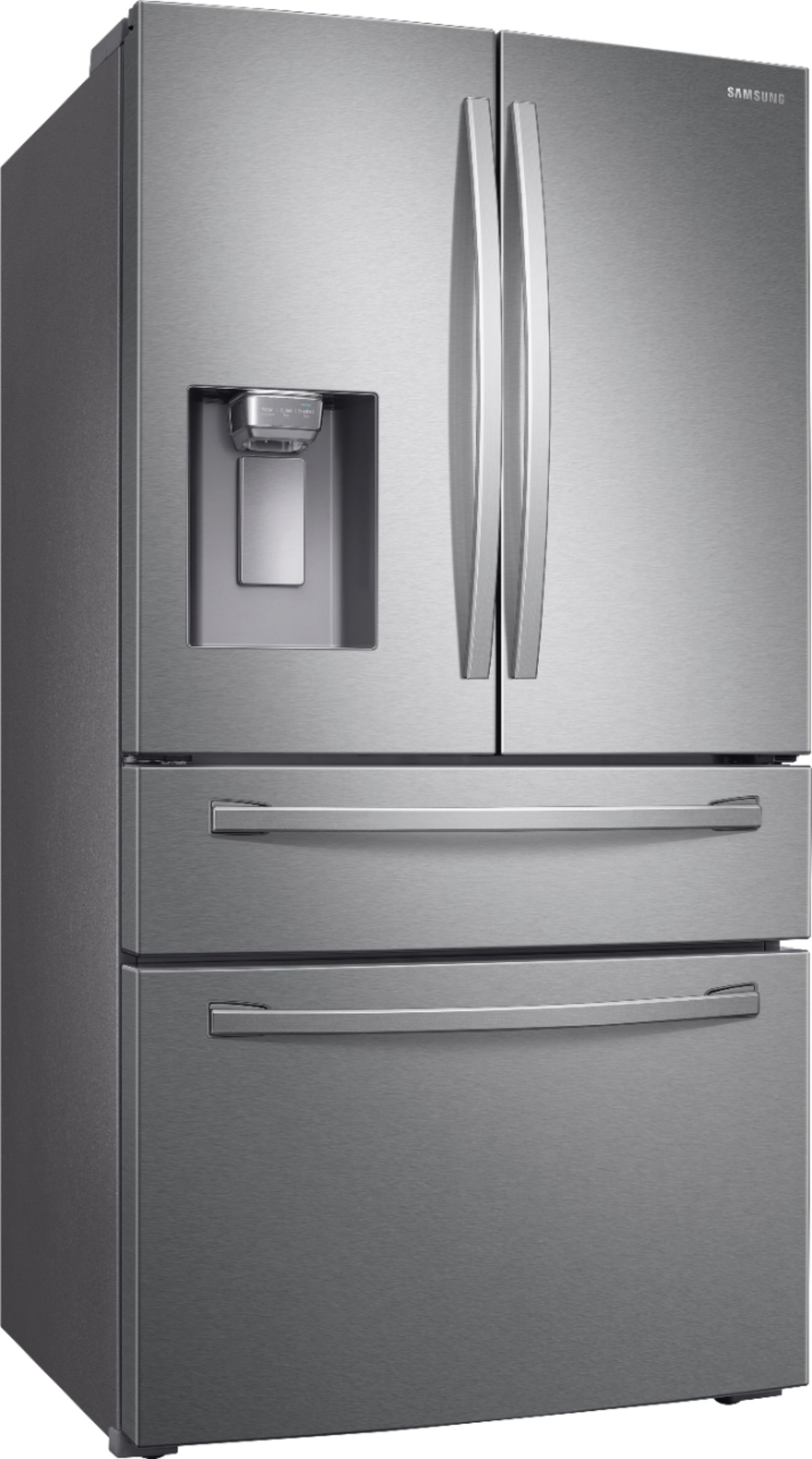 Angle View: Samsung - 28  cu. ft. 4-Door French Door Smart Refrigerator with FlexZone Drawer - Stainless Steel