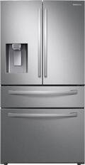 Front. Samsung - 28 Cu. Ft. 4-Door French Door Smart Refrigerator with FlexZone Drawer - Stainless Steel.
