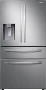 Front. Samsung - 28 Cu. Ft. 4-Door French Door Smart Refrigerator with FlexZone Drawer - Stainless Steel.