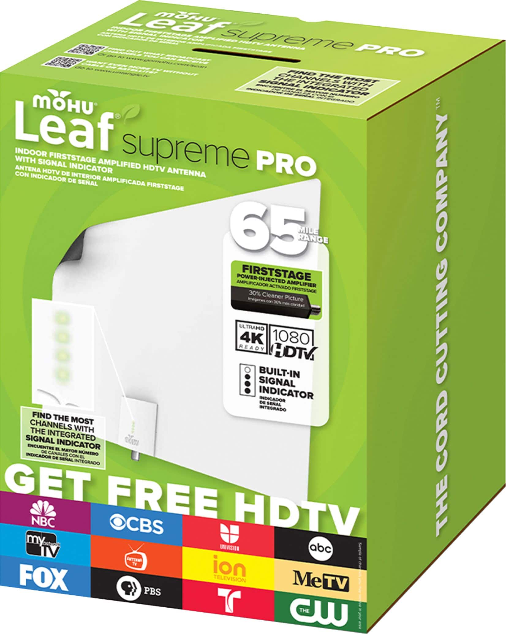 Angle. Mohu - Leaf Supreme Pro Indoor Amplified HDTV Antenna 65-Mile Range - Black/White.