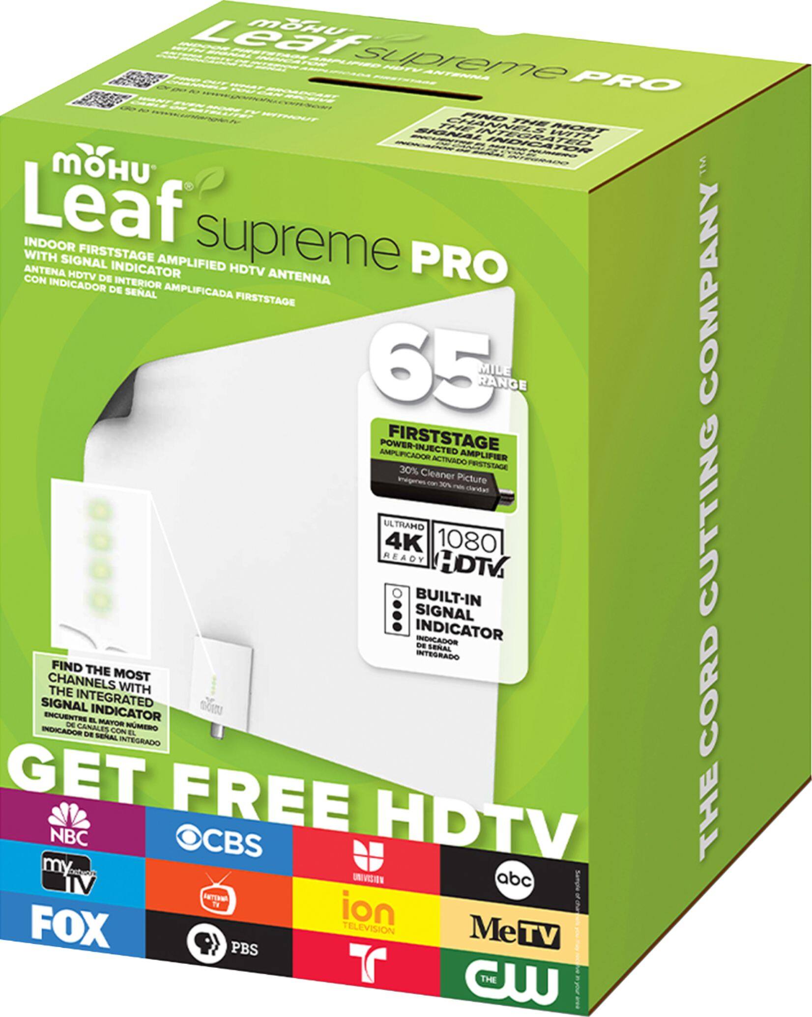 Angle. Mohu - Leaf Supreme Pro Indoor Amplified HDTV Antenna 65-Mile Range - Black/White.