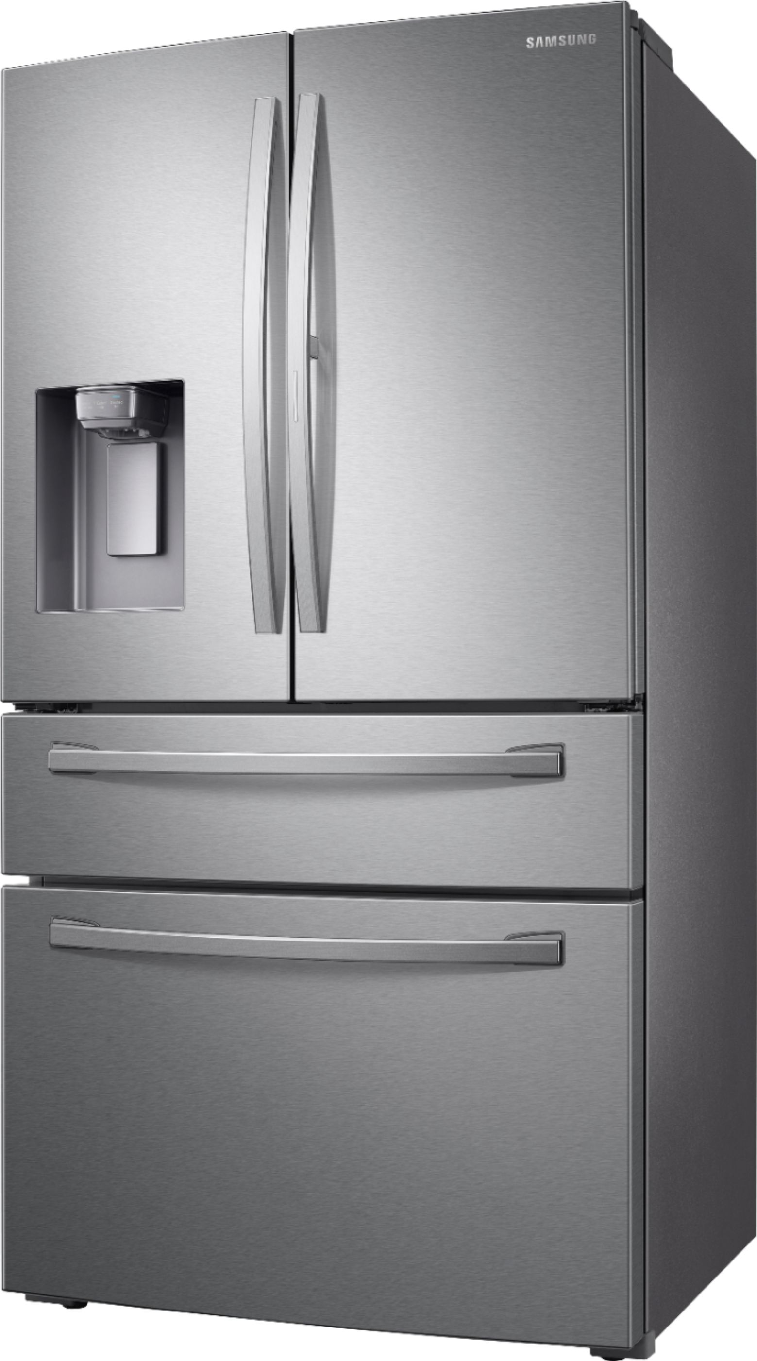 Left View: Samsung - 27.8 cu. ft. 4-Door French Door Smart Refrigerator with Food Showcase - Stainless Steel