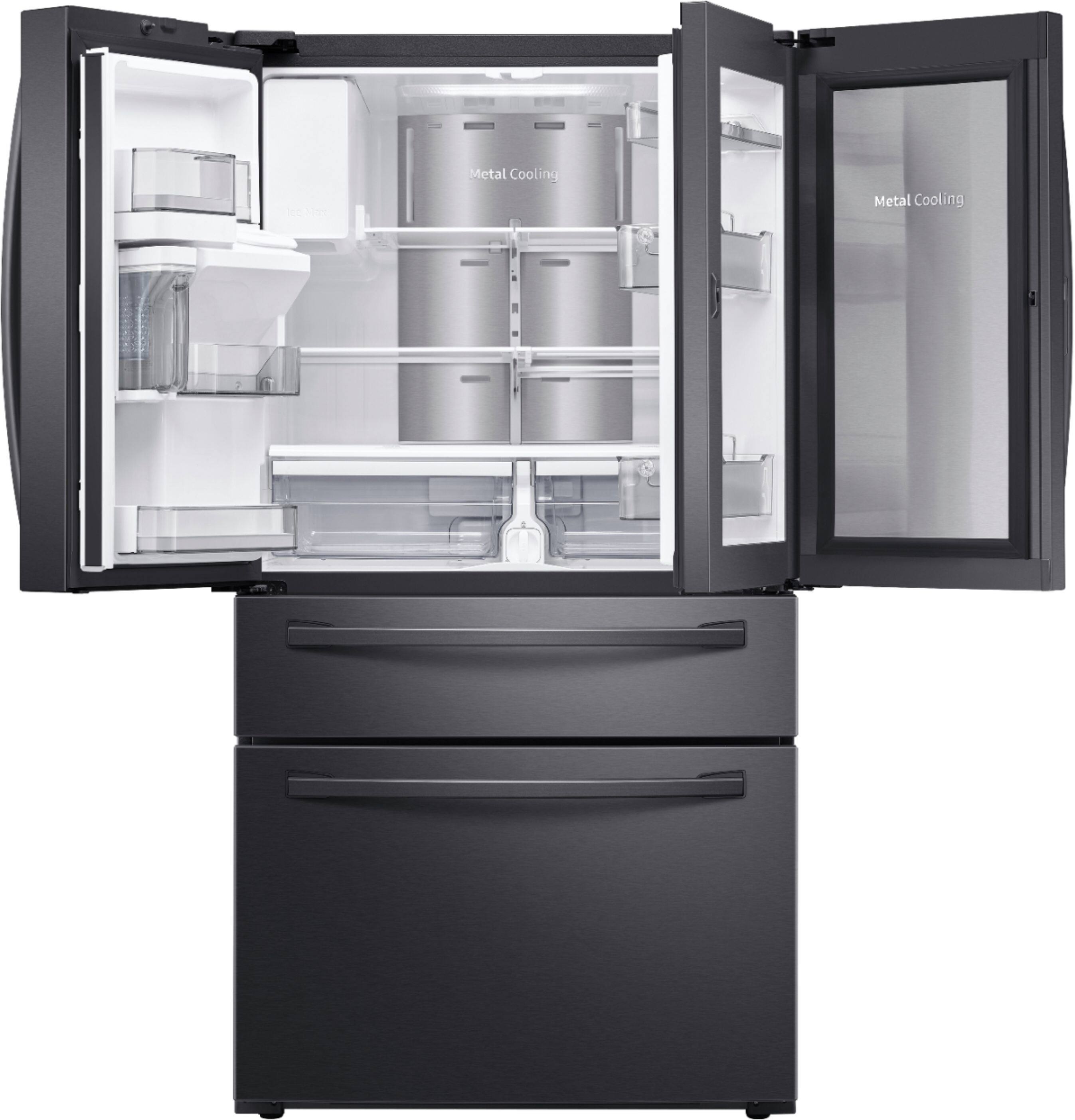 Alt View 2. Samsung - 27.8 cu. ft. 4-Door French Door Smart Refrigerator with Food Showcase - Black Stainless Steel.