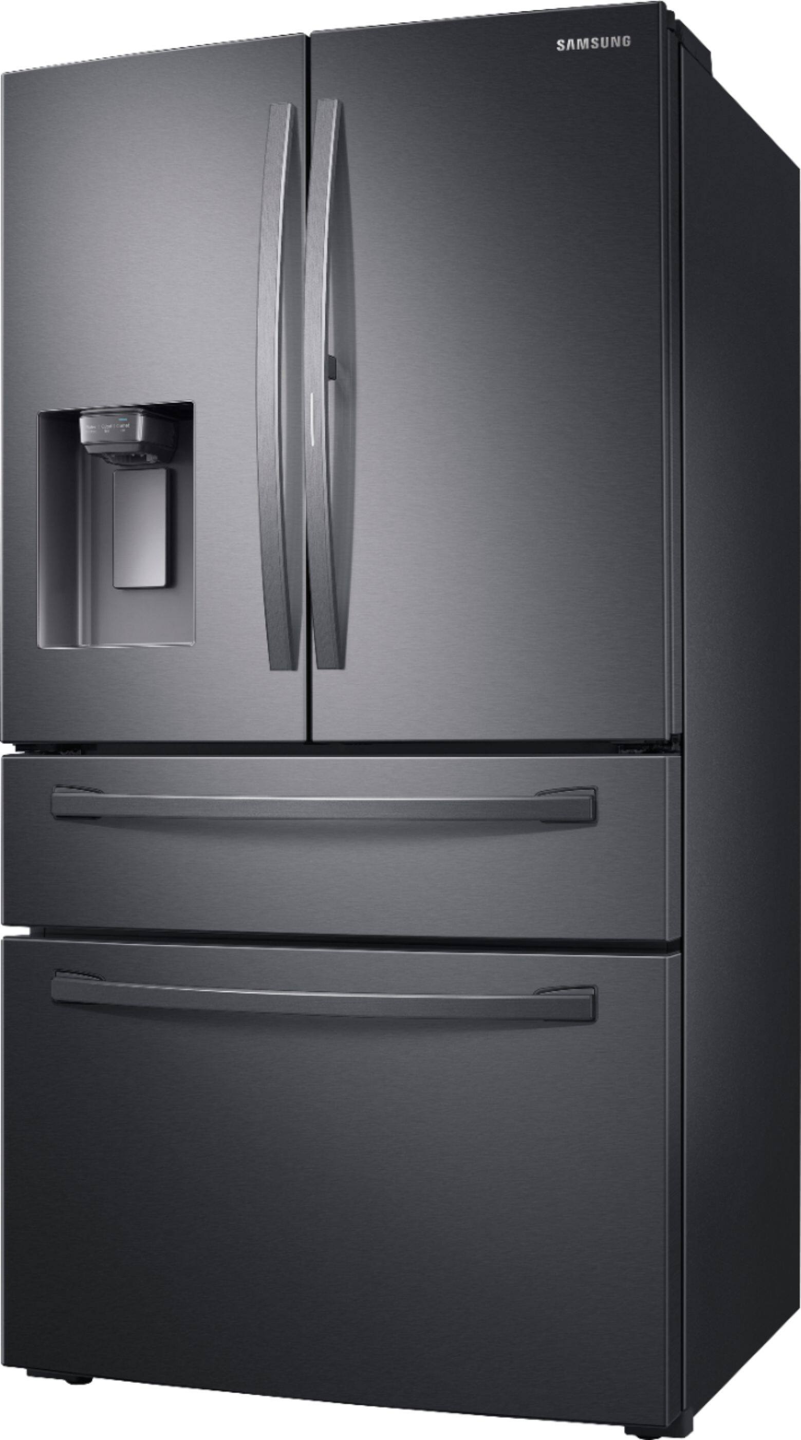 Left. Samsung - 27.8 cu. ft. 4-Door French Door Smart Refrigerator with Food Showcase - Black Stainless Steel.