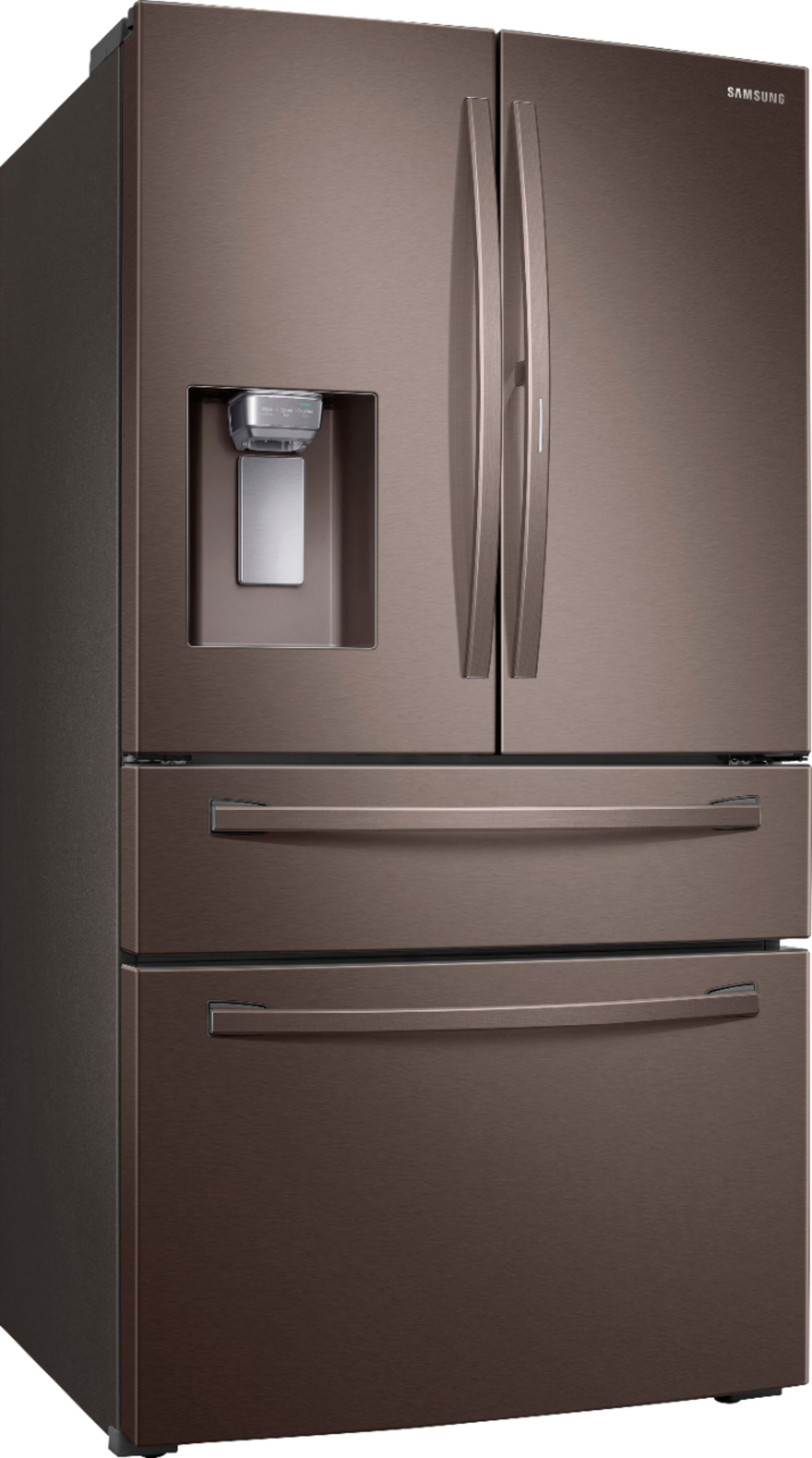 Angle View: Samsung - 27.8 Cu. Ft. 4-Door French Door Refrigerator with Food Showcase - Tuscan stainless steel