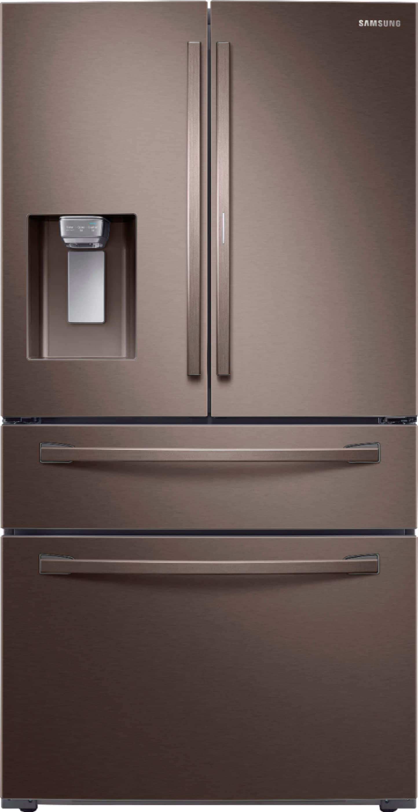 Front. Samsung - 27.8 Cu. Ft. 4-Door French Door Refrigerator with Food Showcase - Tuscan Stainless Steel.