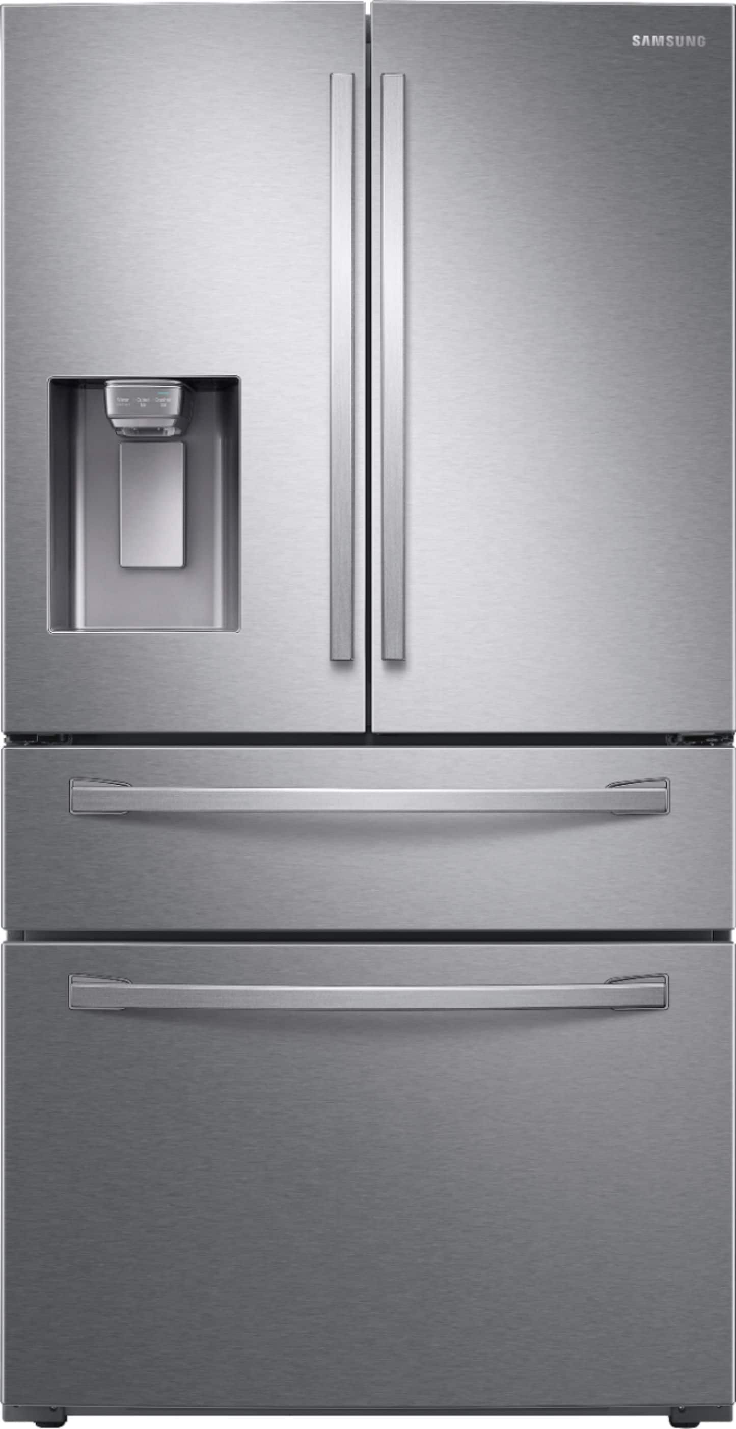 Front. Samsung - 22.6 cu. ft. 4-Door French Door Counter Depth Smart Refrigerator with FlexZone Drawer - Stainless Steel.