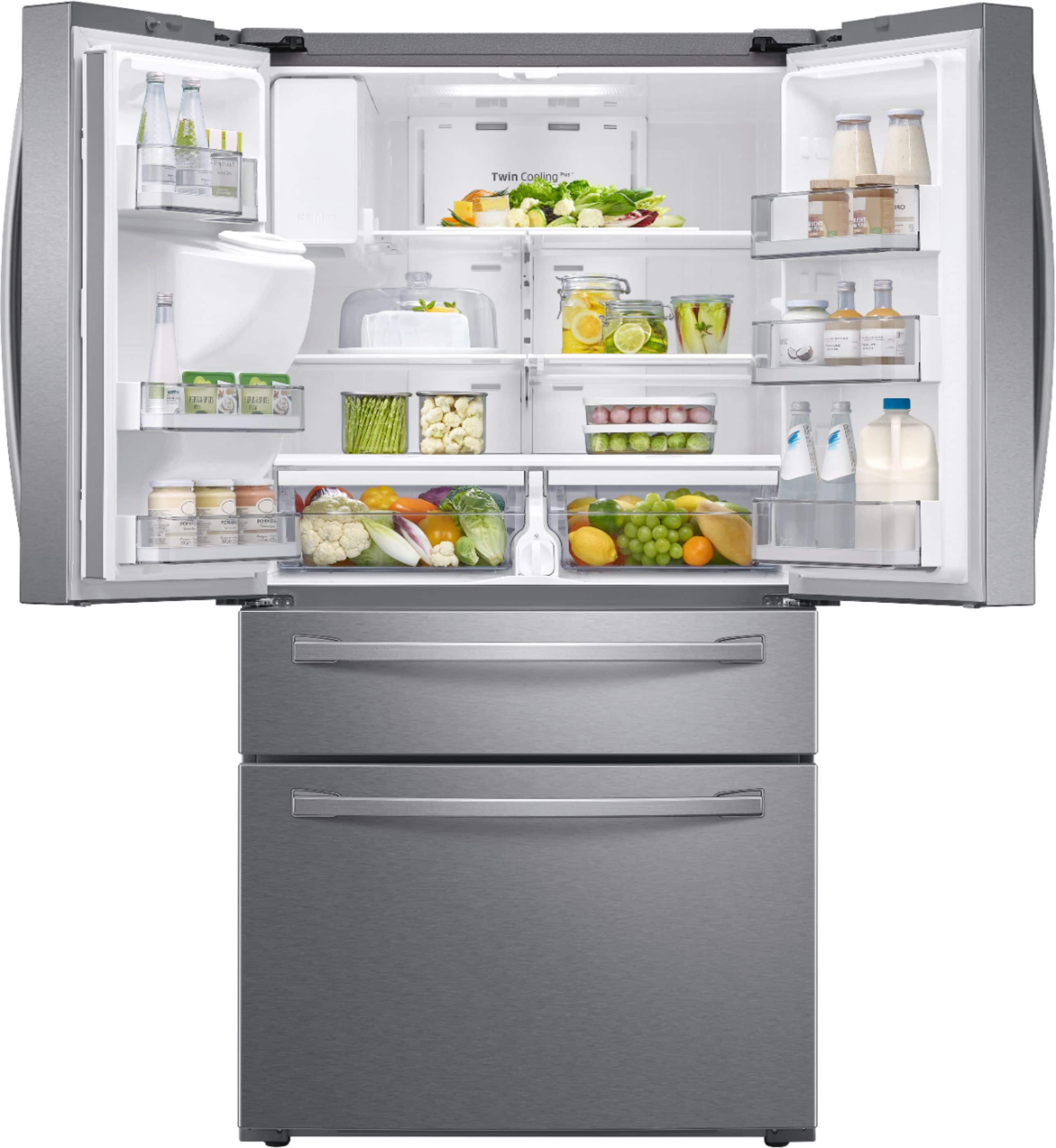 Alt View 1. Samsung - 22.6 cu. ft. 4-Door French Door Counter Depth Smart Refrigerator with FlexZone Drawer - Stainless Steel.