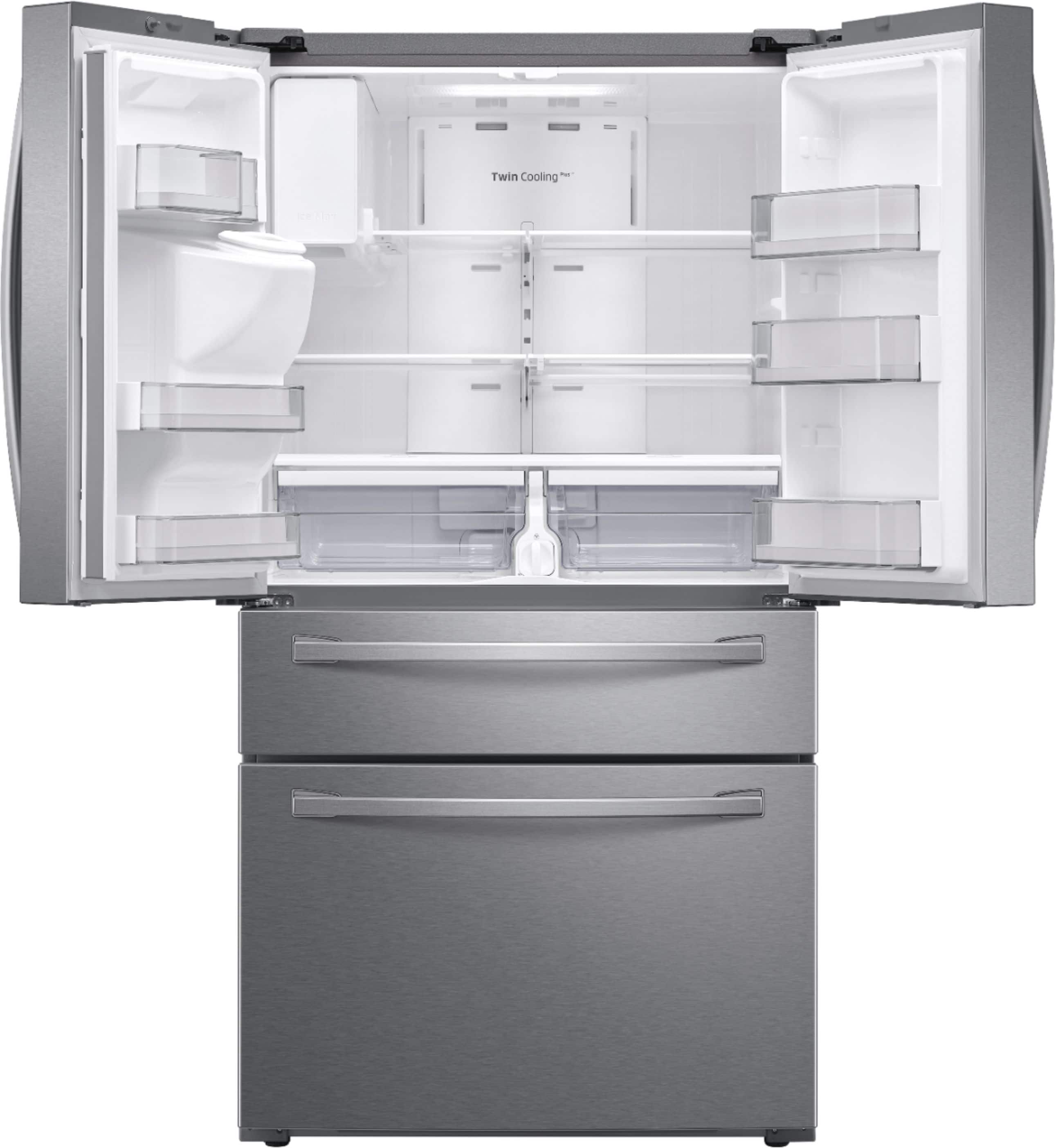 Alt View 2. Samsung - 22.6 cu. ft. 4-Door French Door Counter Depth Smart Refrigerator with FlexZone Drawer - Stainless Steel.