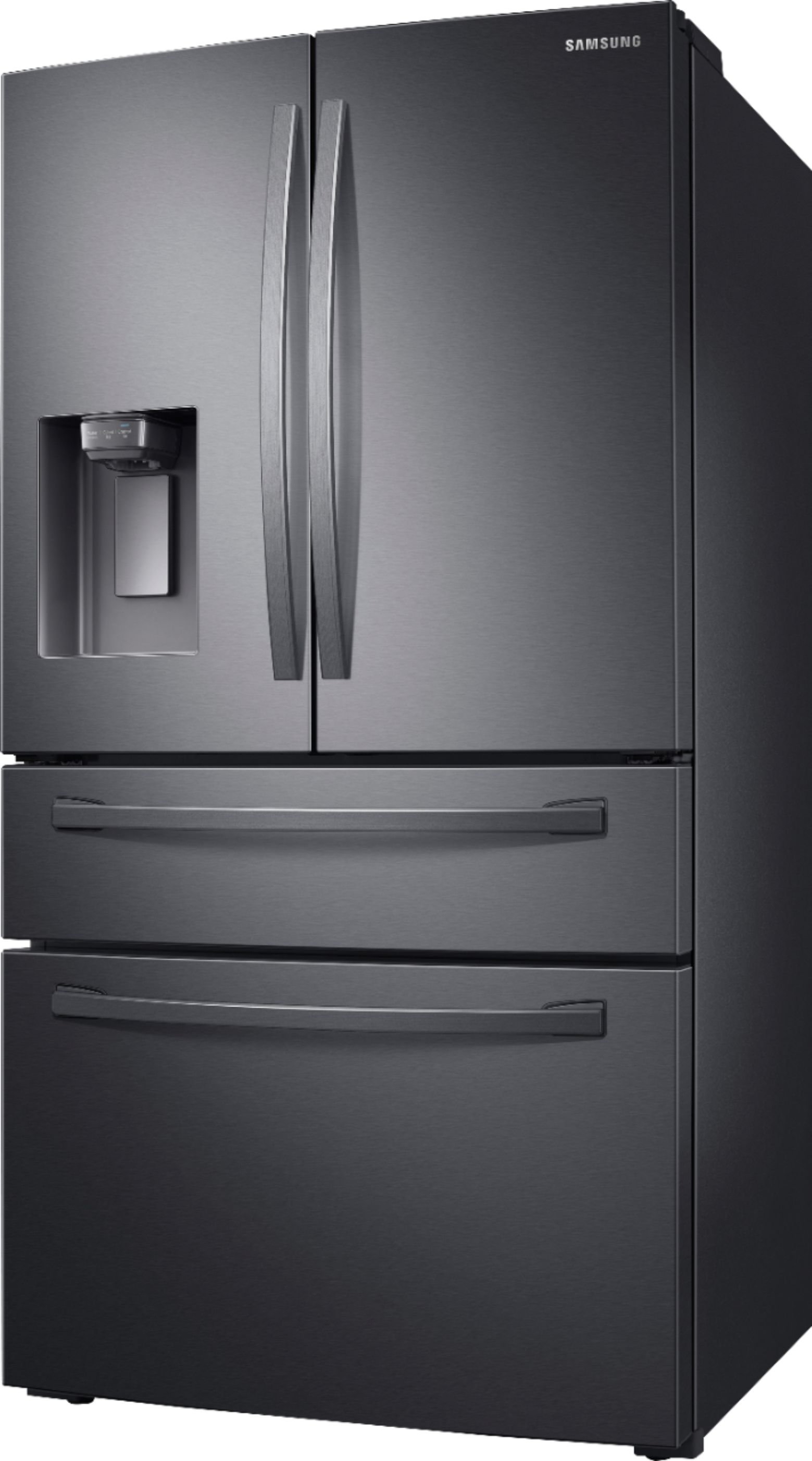 Left View: Samsung - 22.6 cu. ft. 4-Door French Door Counter Depth Refrigerator with FlexZone™ Drawer - Black stainless steel