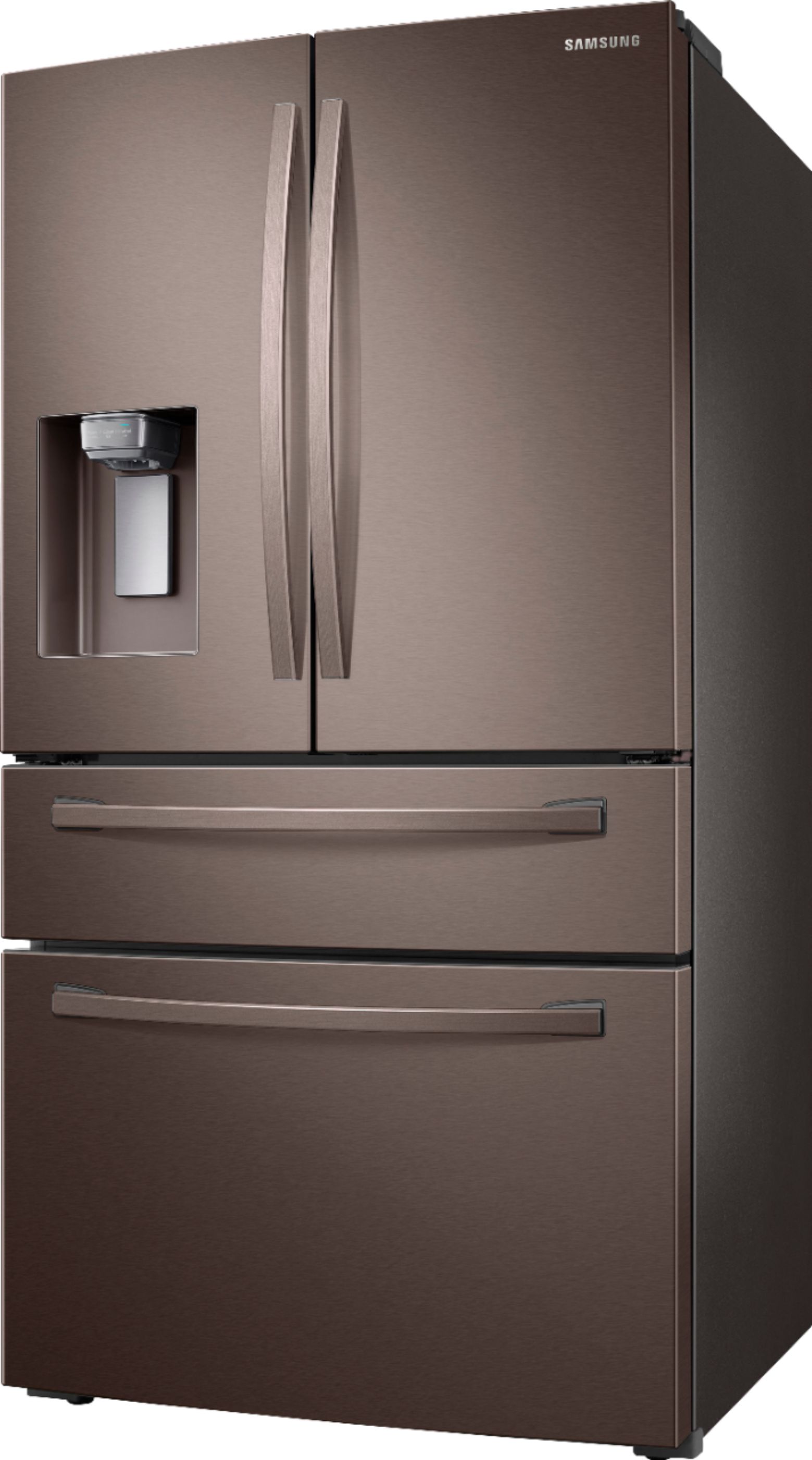 Left View: Samsung - 22.6 Cu. Ft. 4-Door French Door Counter Depth Refrigerator - Tuscan Stainless Steel
