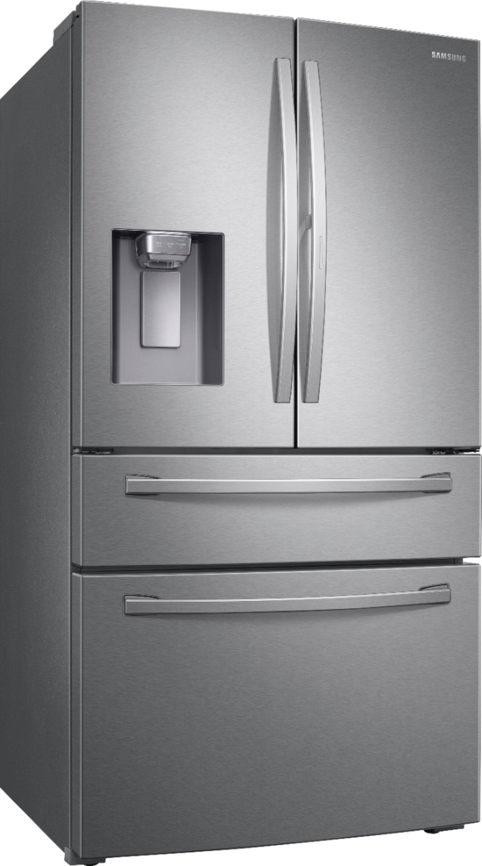 Angle. Samsung - 22.4 cu. ft. 4-Door French Door Counter Depth Refrigerator with Food Showcase - Stainless Steel.