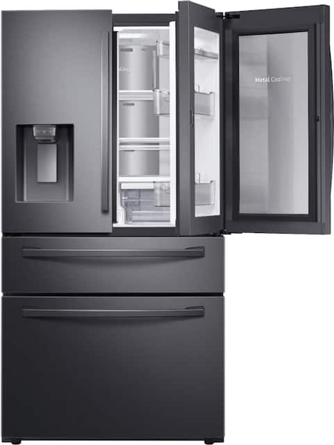 Samsung 22 4 Cu Ft 4 Door French Door Counter Depth Refrigerator With Food Showcase Fingerprint Resistant Black Stainless Steel Rf22r7351sg Aa Best Buy