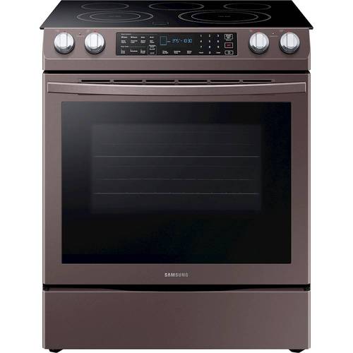 Samsung - 5.8 Cu. Ft. Self-Cleaning Slide-In Electric Convection Range - Tuscan Stainless Steel