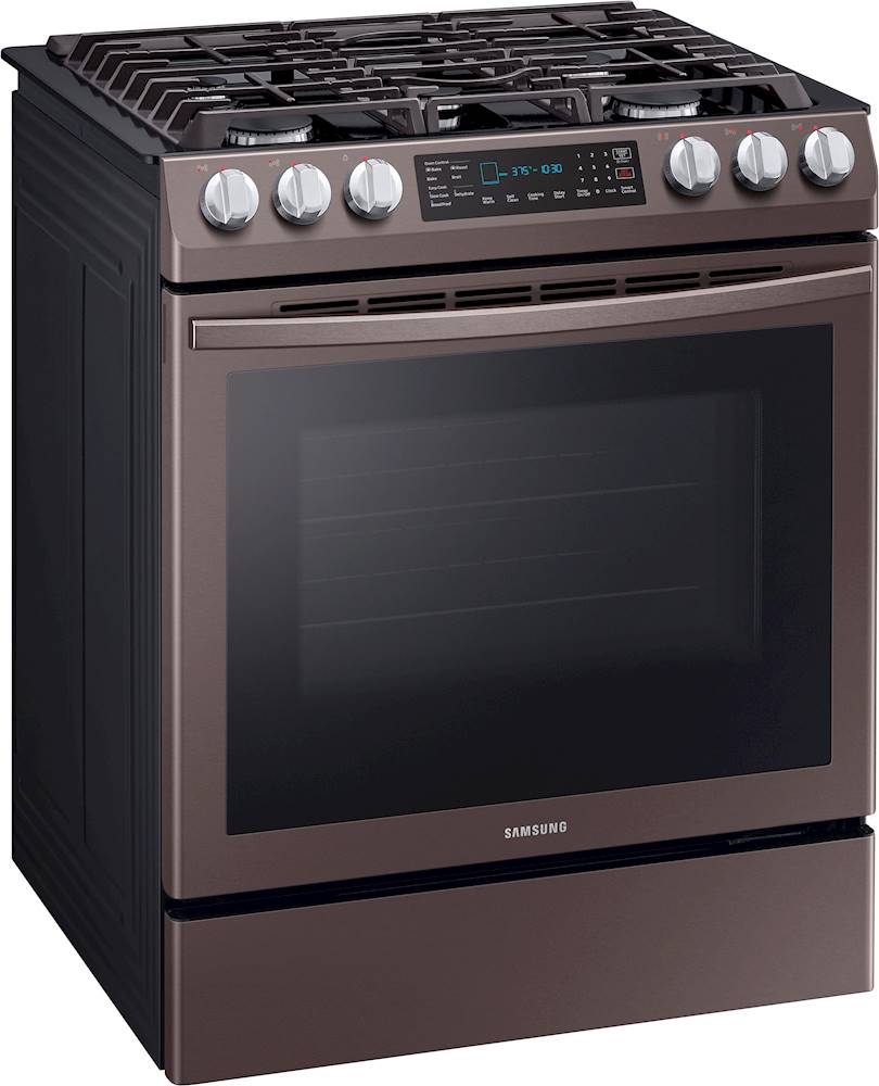 Angle View: Samsung - 5.8 Cu. Ft. Self-Cleaning Slide-In Gas Convection Range - Tuscan stainless steel