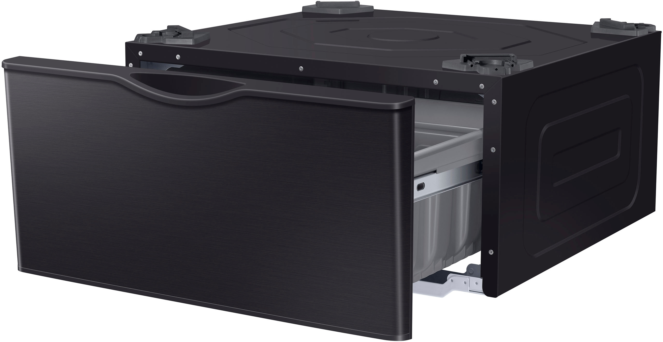 Left View: Samsung - Washer/Dryer Laundry Pedestal with Storage Drawer - Brushed black