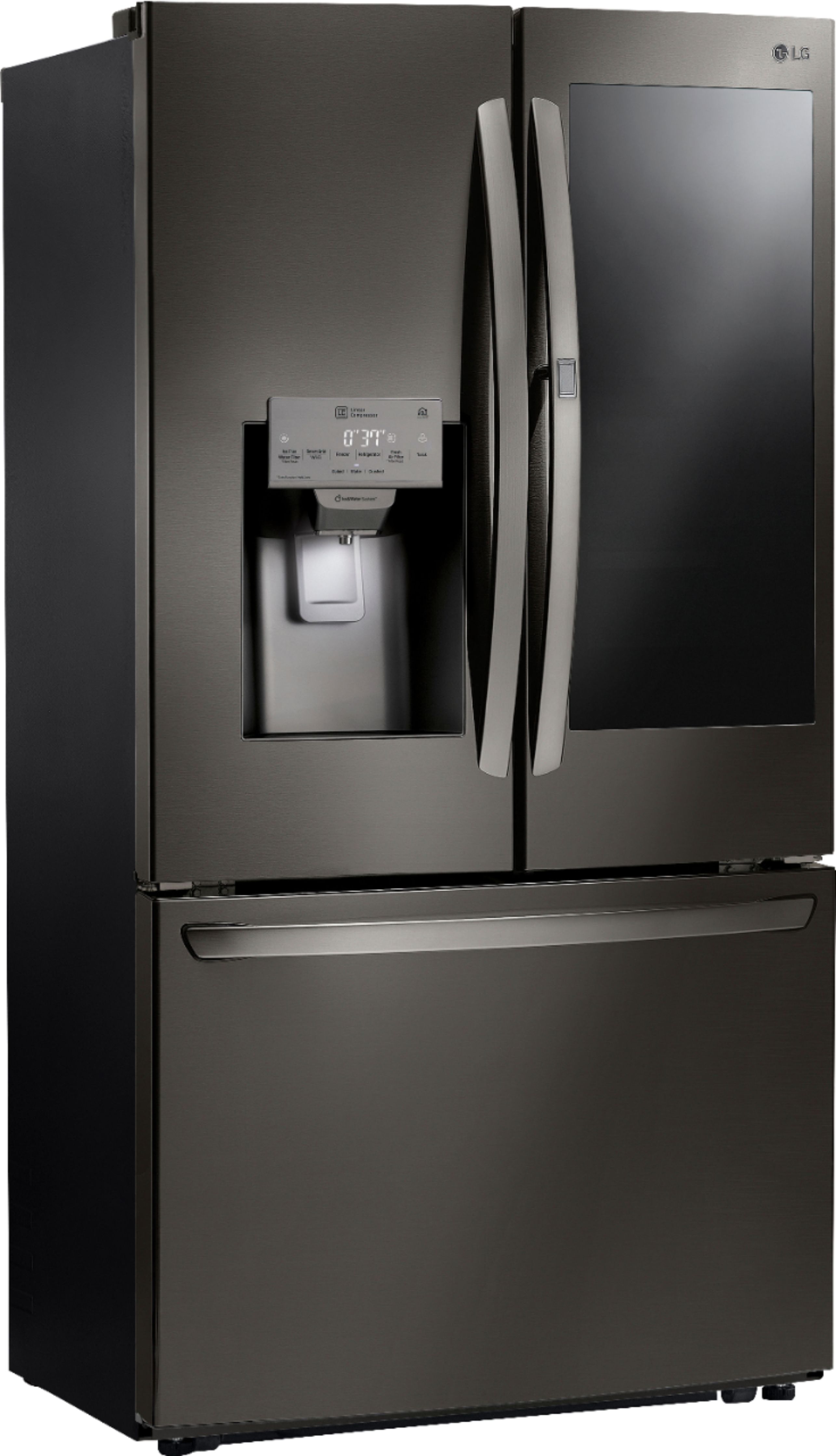 Angle View: LG - 21.9 Cu. Ft. French Door-in-Door Counter-Depth Refrigerator - Black stainless steel