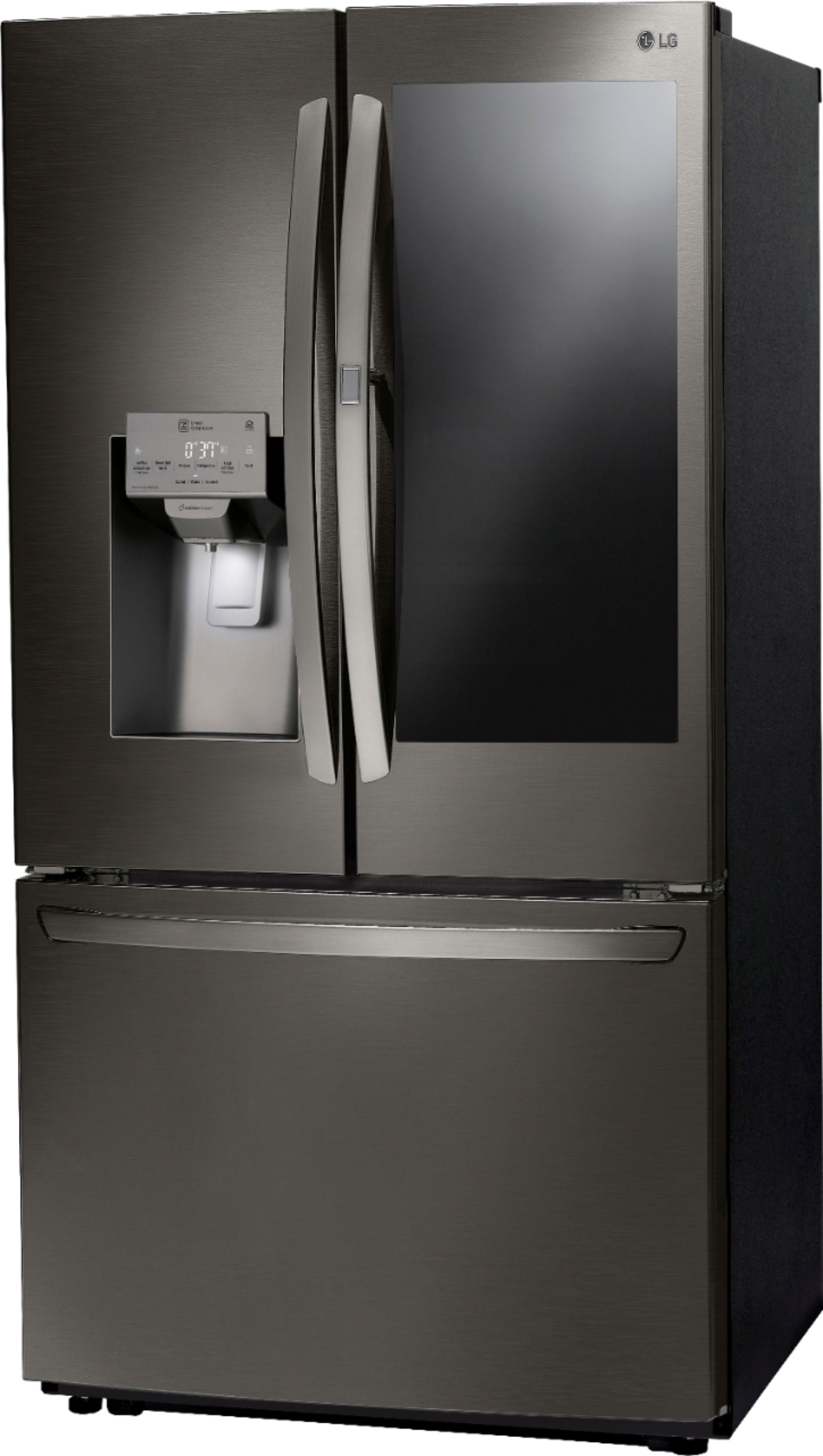 Left View: Café - Modern Glass 27.8 Cu. Ft. 4-Door French Door Smart Refrigerator - Platinum glass