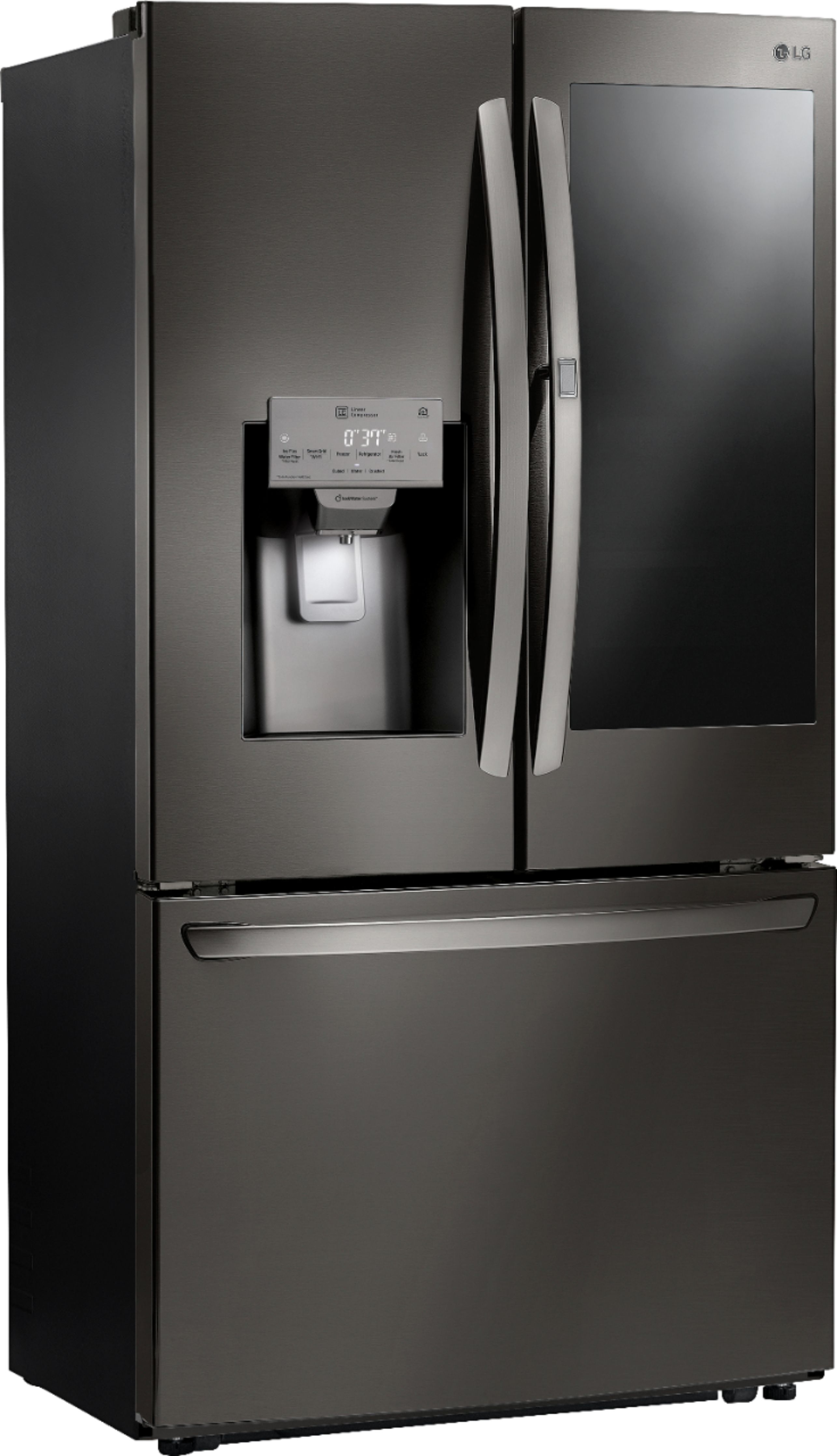 Angle View: LG - 26 Cu. Ft. French Door-in-Door Smart Refrigerator with Dual Ice Maker and InstaView - Black Stainless Steel