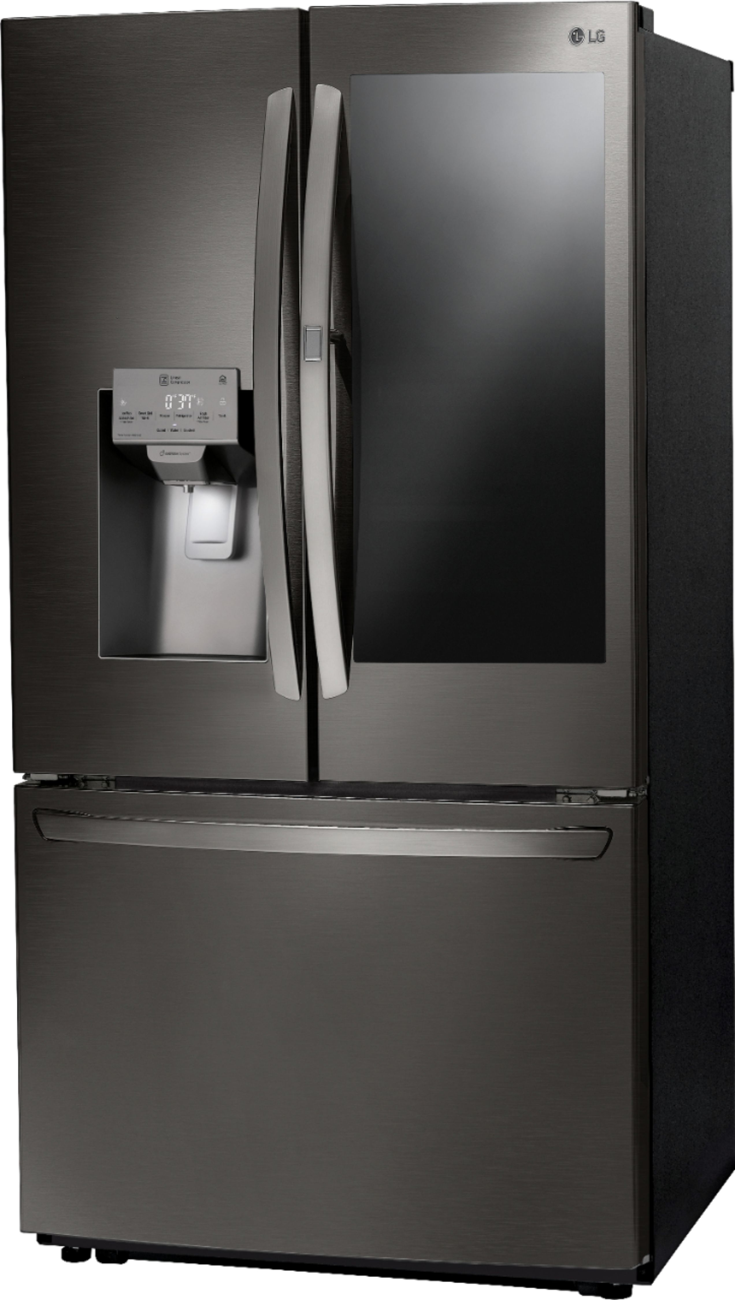 Left View: LG - 26 Cu. Ft. French Door-in-Door Smart Refrigerator with Dual Ice Maker and InstaView - Black Stainless Steel
