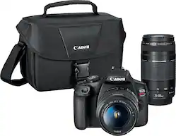 Canon - EOS Rebel T7 DSLR Video Two Lens Kit with EF-S 18-55mm and EF 75-300mm Lenses - Black - Front_Zoom