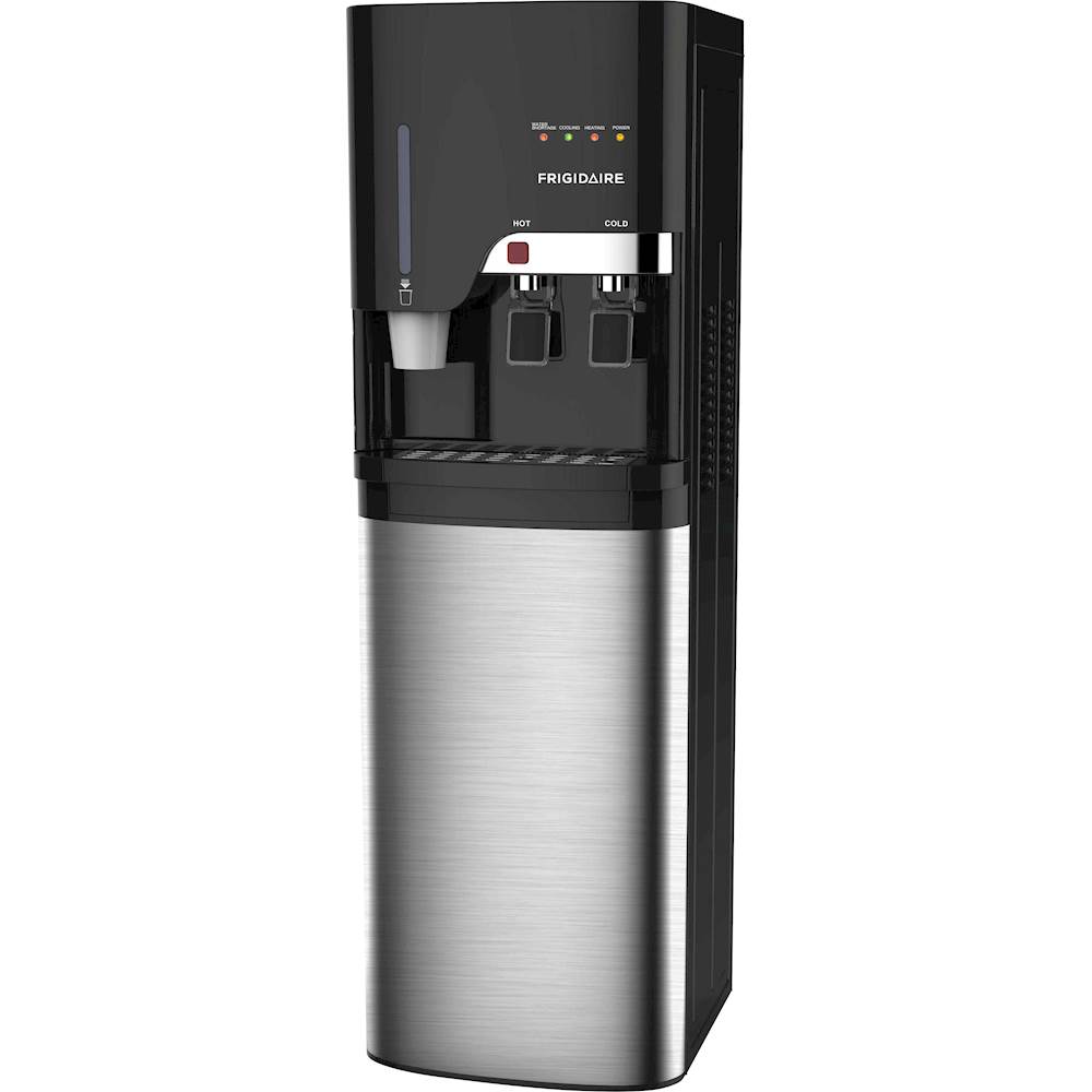 Left View: Frigidaire - Bottom-Loading Freestanding Water Cooler/Dispenser with Cup Storage - Stainless Steel