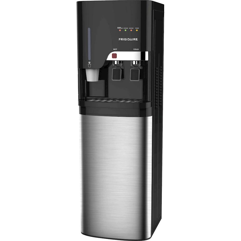 Left. Frigidaire - Bottom-Loading Freestanding Water Cooler/Dispenser with Cup Storage - Stainless Steel.