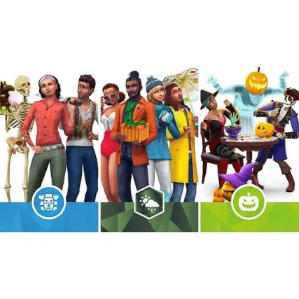 Front. Electronic Arts - The Sims 4 Seasons Expansion Pack, Jungle Adventure Game Pack, and Spooky Stuff Pack Bundle. - T (Teen 13+)