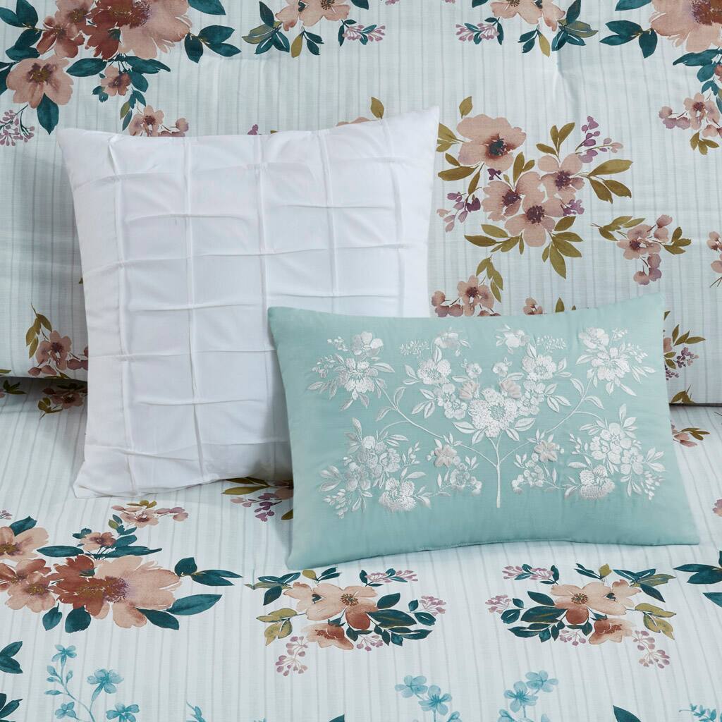 Alt View 2. Gracie Mills - Gracie Mills Lemuel Shabby Chic Floral Cotton Comforter Set with Decorative Pillows - Teal.