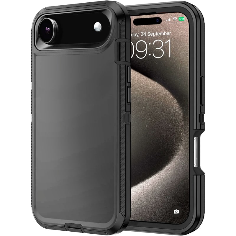 Entronix - Heavy Duty Case for iPhone 17 Air - Triple-Layer Protection and Wireless Charging - Black